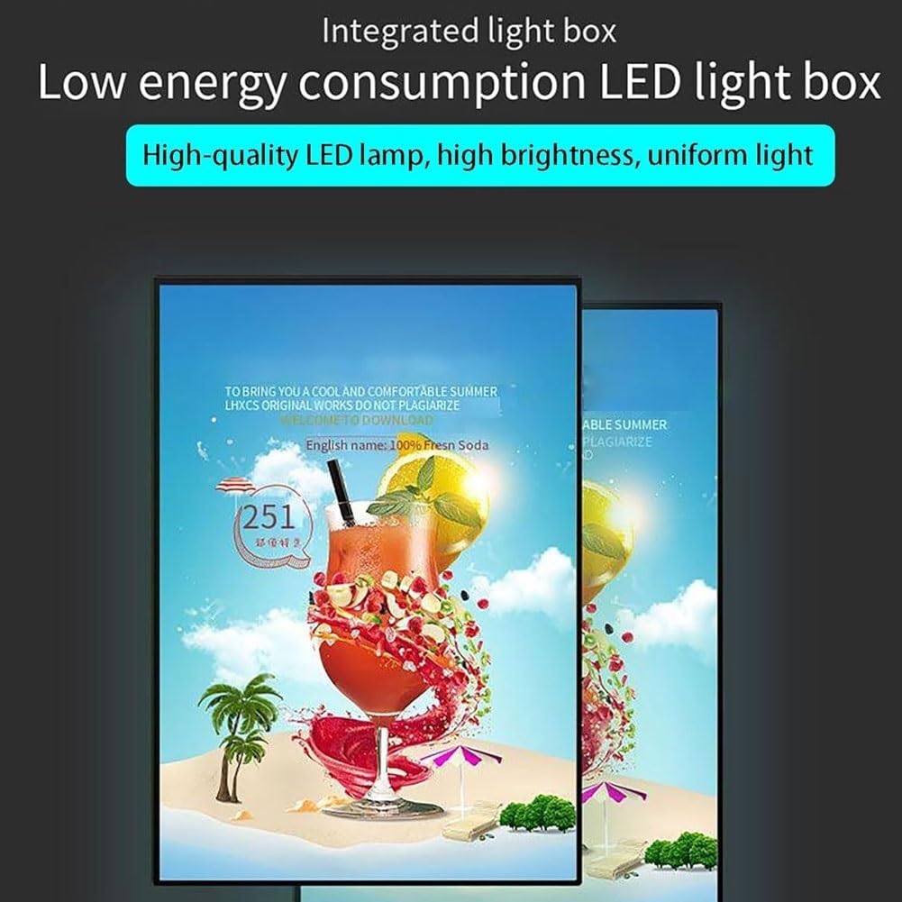 Ultradünner LED-Leuchtkasten aus gehärtetem Glas, wandmontierter Werbedisplayrahmen, TV-Leuchtkasten-Werbetafel, beleuchtetes Plakatdisplay, Menü-Flyer-Displayständer, Restaurant-Menütafel(Silver,A2)