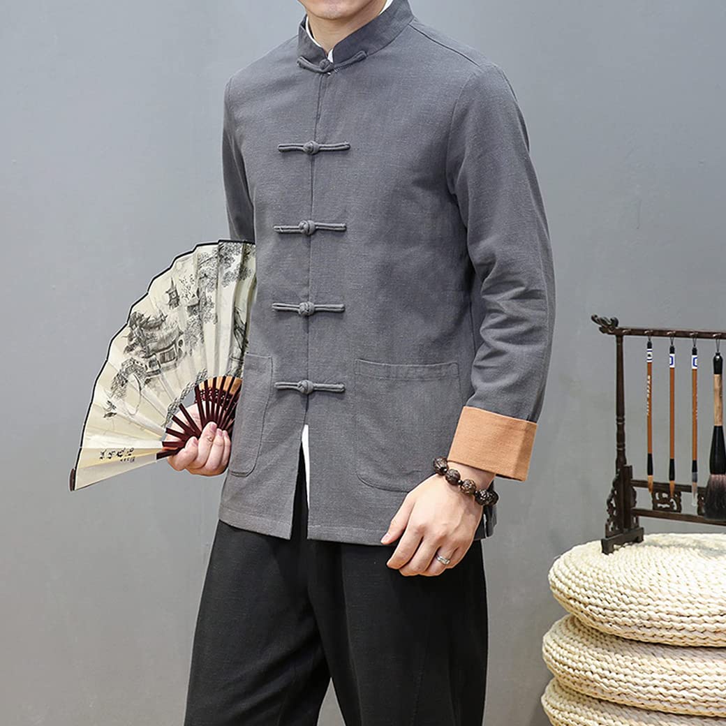 Giacca Uniforme di Cotone Tai chiude per Piumino da Uomo Hanfu Vestiti di Arti Marziali Cinesi Tradizionali Kung fuform Grey-M