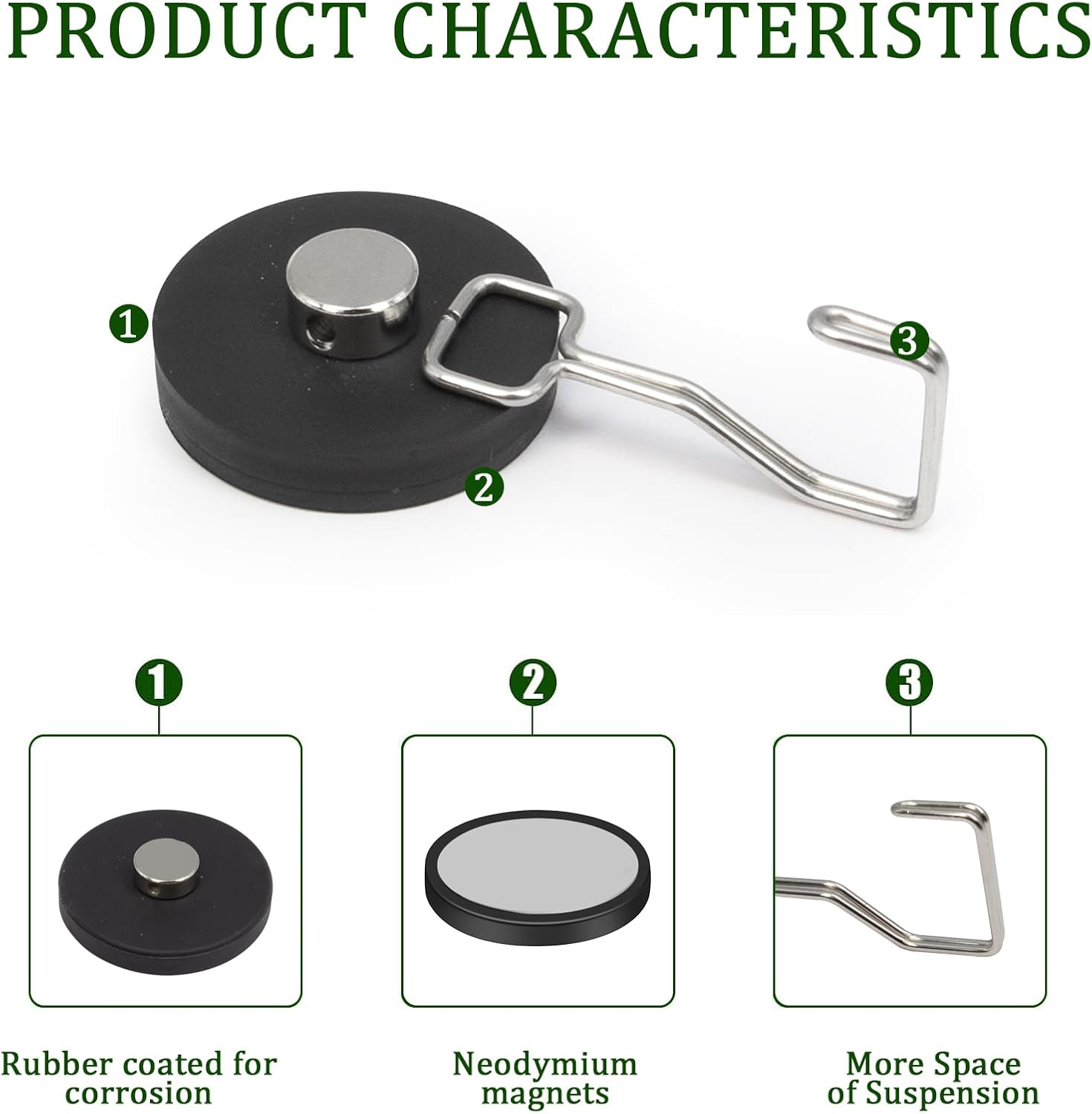 20LBS Rubber Coated Neodymium Magnetic Hooks with