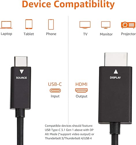 Miniatura 6 de Tienda Basics Adaptador de cable USB-C a HDMI de aluminio premium (compatible con Thunderbolt 3) 4K 60Hz, 3 pies, negro