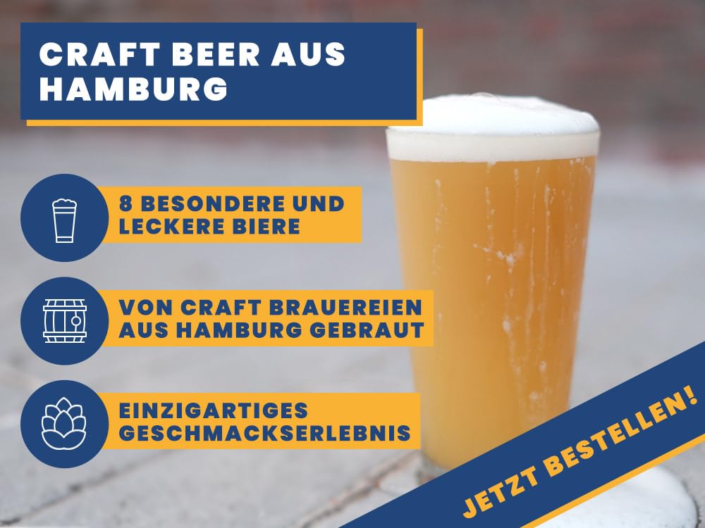 Craft Beer Paket Hamburg - 8 Biere von Hamburger Brauereien - Geschenk Bierpaket - 8 verschiedene Biere - unterschiedliche Bierstile (Lager/Pils/Pale Ale/IPA)
