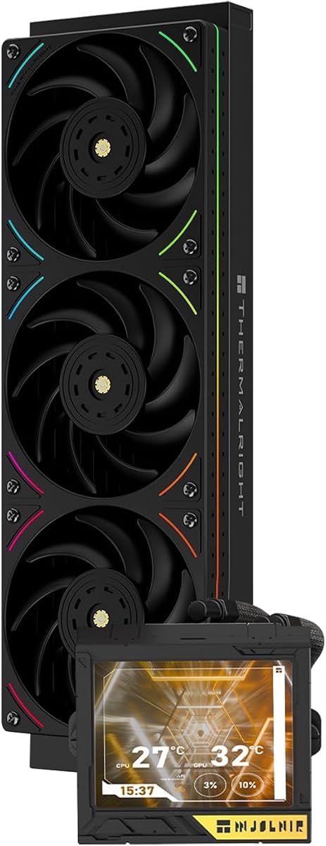 TR Thermalright Mjolnir Vision 360 UB PRO ARGB Black CPU Water Cooler,360 Aio Cooler, IPS LCD Screen with 640x480 Resolution,for Intel LGA1851/1700,AM4/AM5,CPU Liquid Cooler,3.5-inch Display-Magnetic