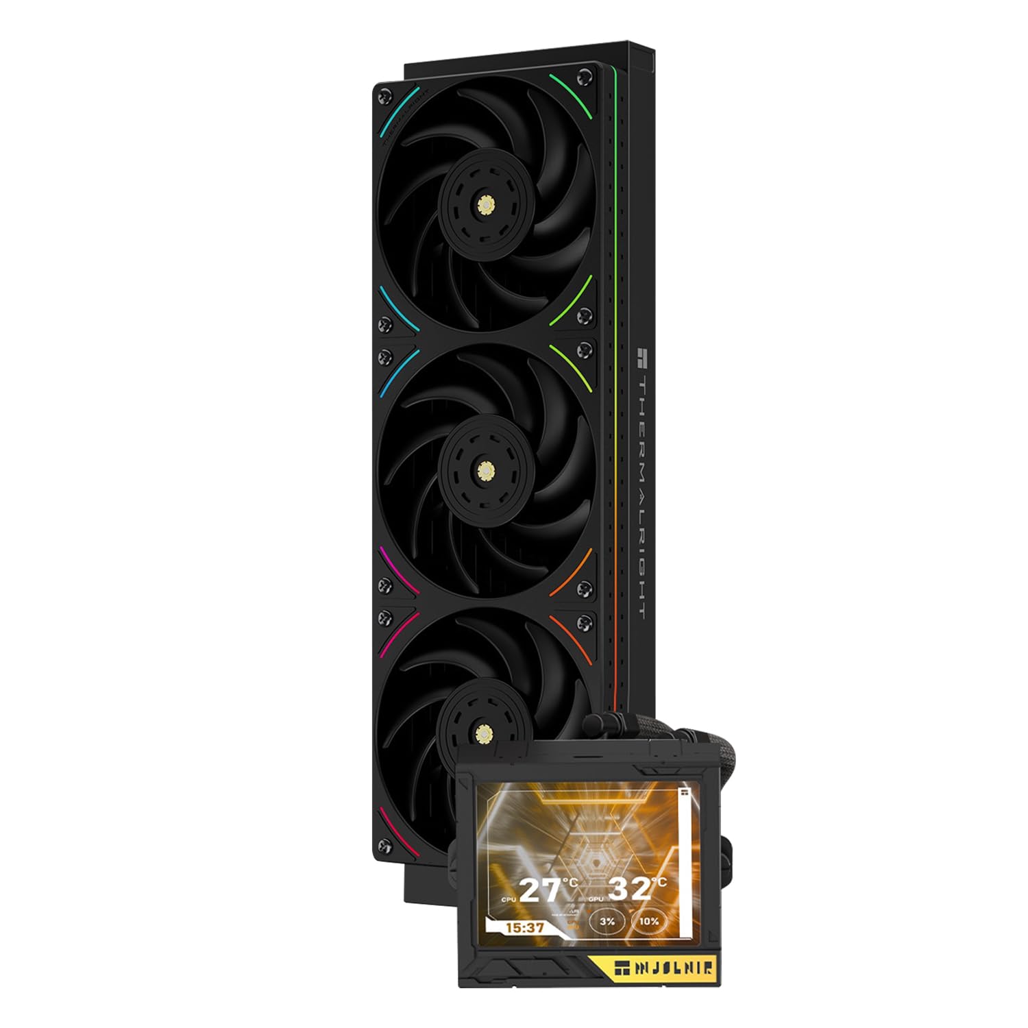 Thermalright Mjolnir Vision 360 UB PRO ARGB Black CPU Liquid Cooler with TL-UB36 PWM Fan for 2150RPM-Inline, 3.5in LCD Screen with 640x480 Resolution, 360 AIO for AM5/AM4, Intel LGA1700/1851/115x/2011