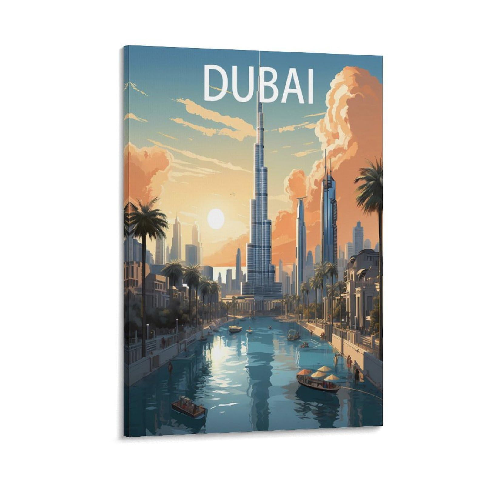 BaHeLs Dubai United Arab Emirates Vintage Travel Posters Sunset 20x30inch(50x75cm) Canvas Wall Art Print Painting for Wall Decor Living Room Bedroom