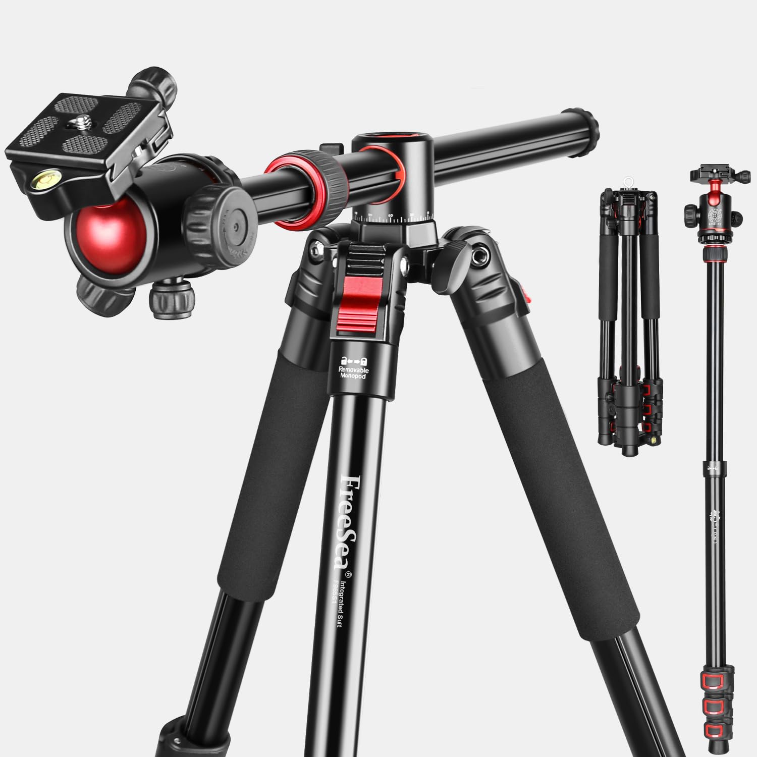 FreeSea 72 inch Camera Tripod Transverse Center Column Aluminium DSLR Tripod with 360 Degree Ball Head 15kg Load
