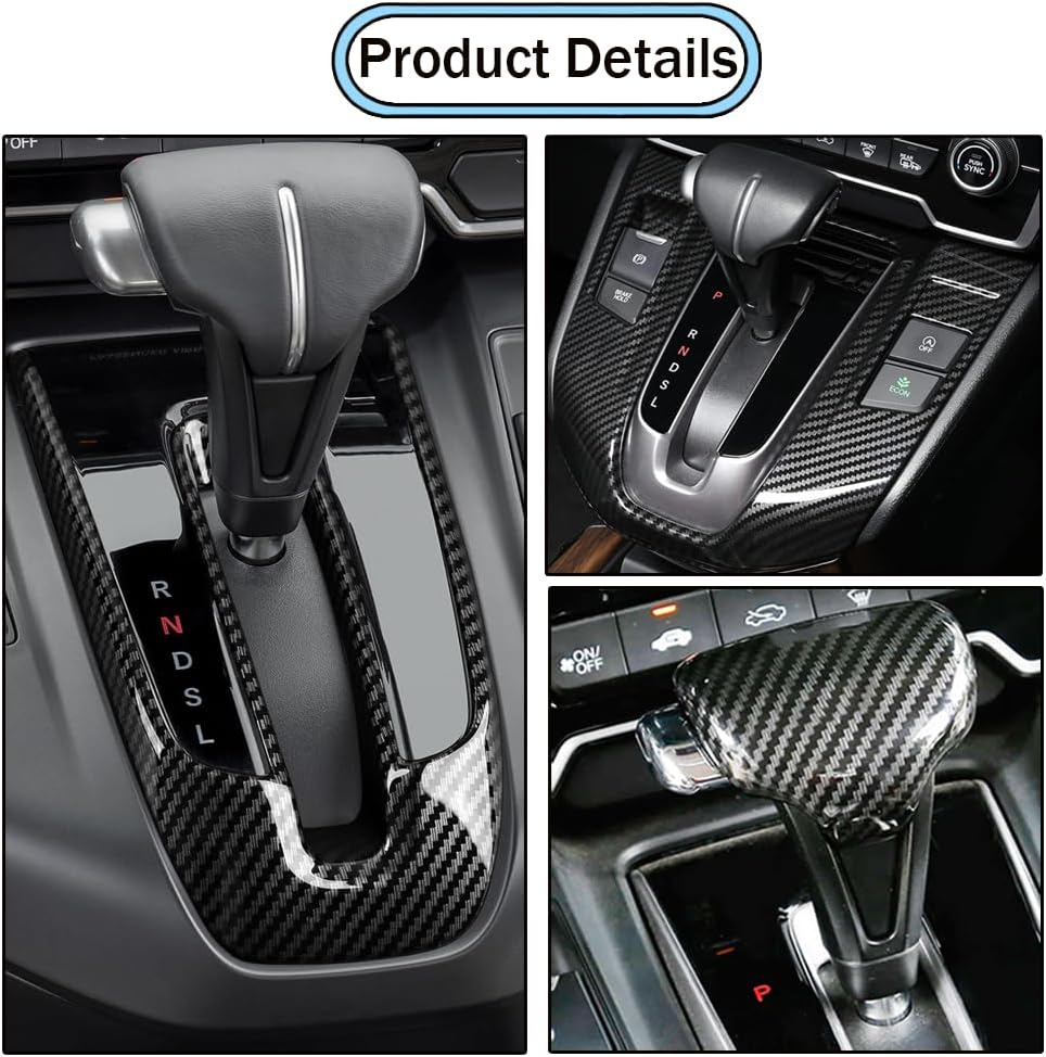 Gear Shift Frame Console Panel Trims Cover Gear Shift Knob Cover Compatible with Honda CRV CR-V 2017 2018 2019 2020 2021 2022 ABS Auto Interior Not for Hybrid (Carbon Fiber)
