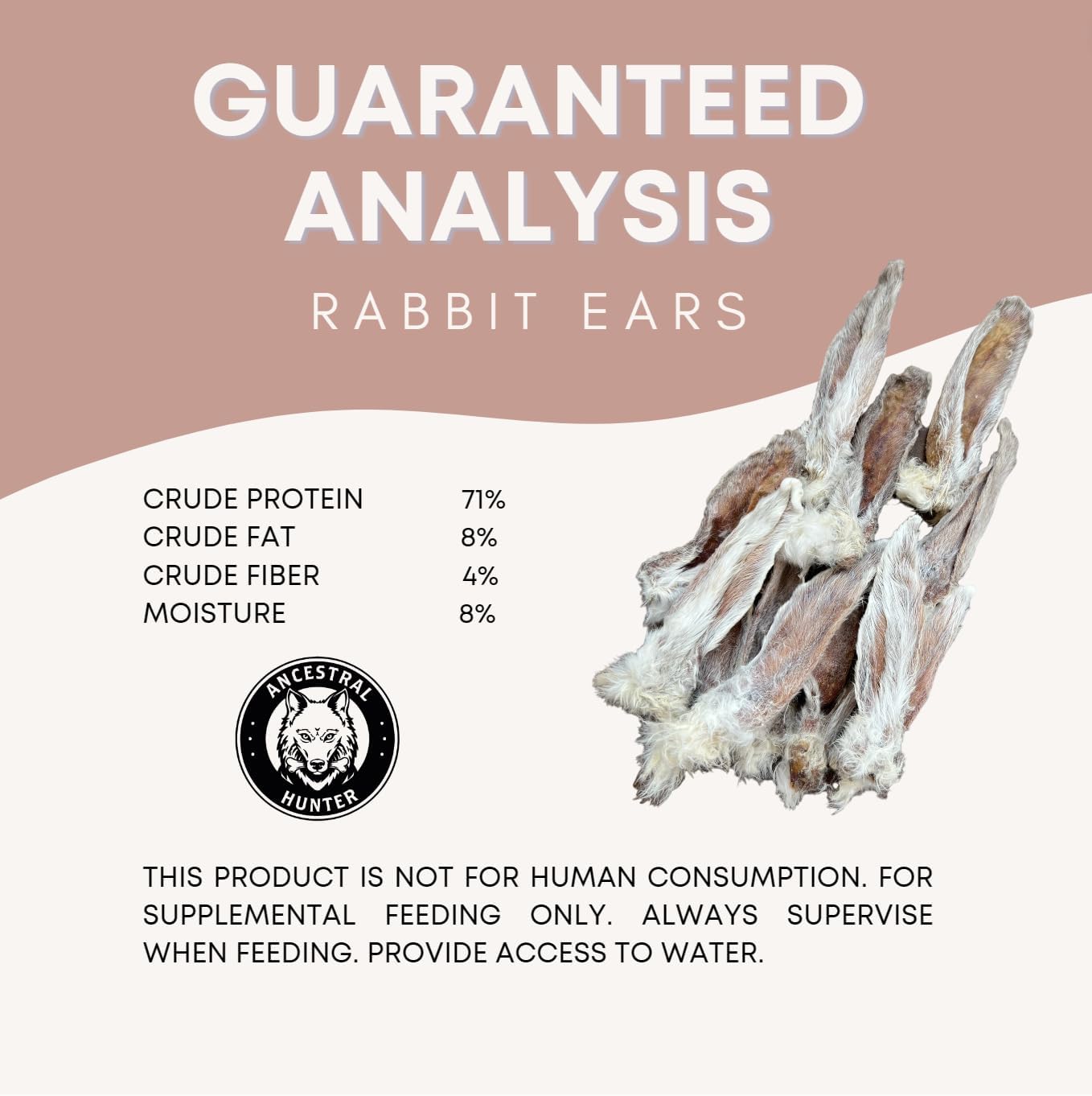 Dehydrated Rabbit Ears for Dogs & Cats - Single Ingredient Dog Treats - USA Sourced Whole Rabbit Ears with Fur for Dogs - Rawhide Alternative - Made in USA (12 Count)