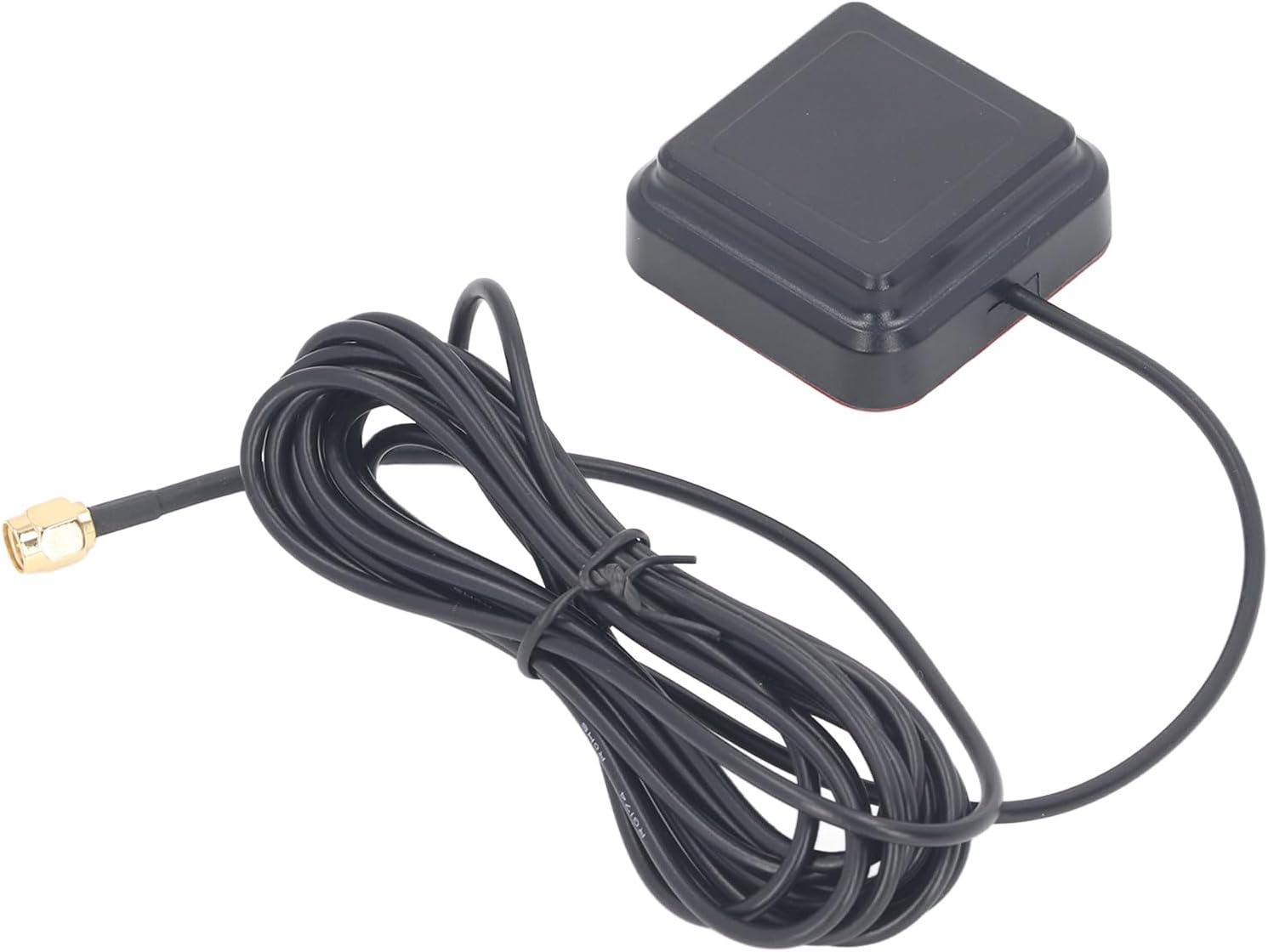 Close-up of the Ymiko GPS External Antenna's SMA-J connector and coiled cable