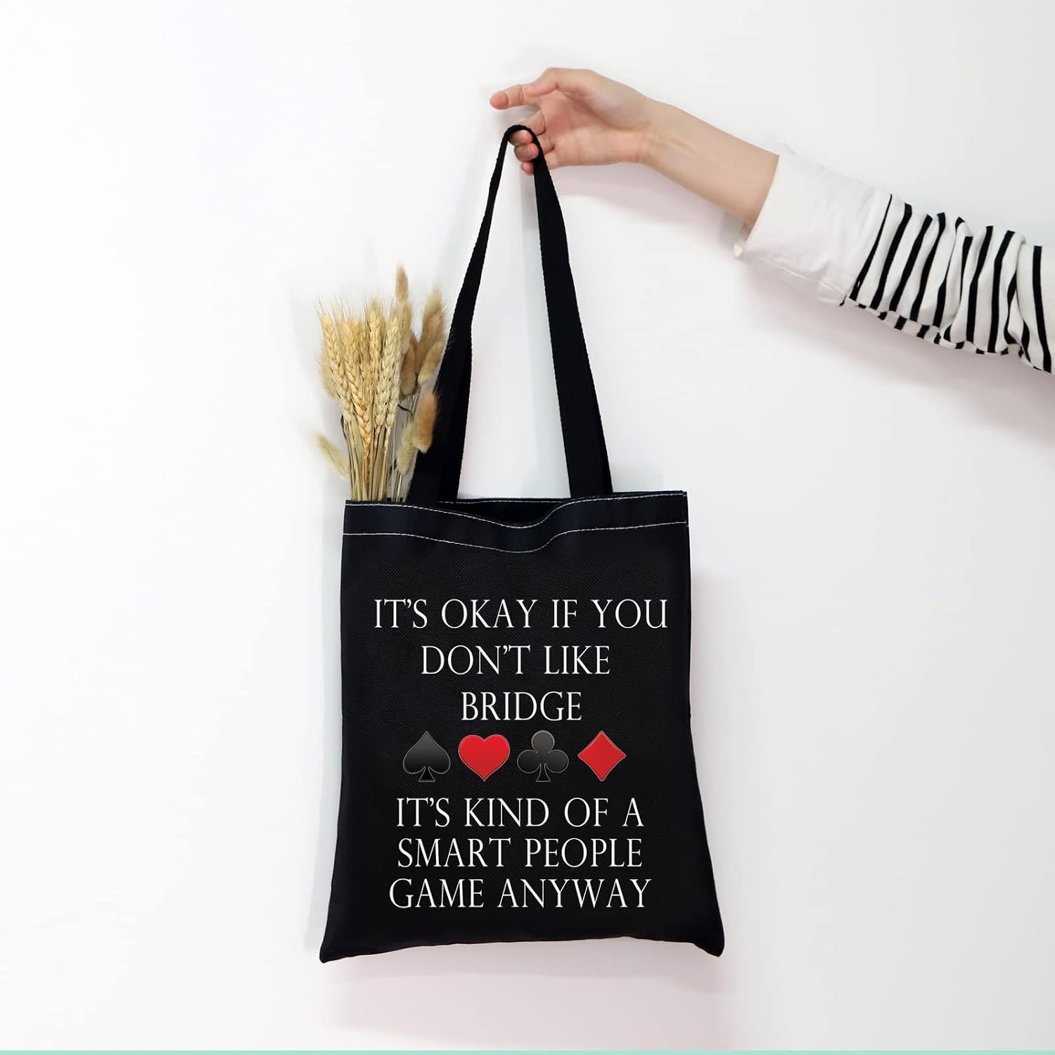 MNIGIU Bridge Canvas Black Tote Bag for Bridge Lovers and Players - Card Game Themed Gift image 5
