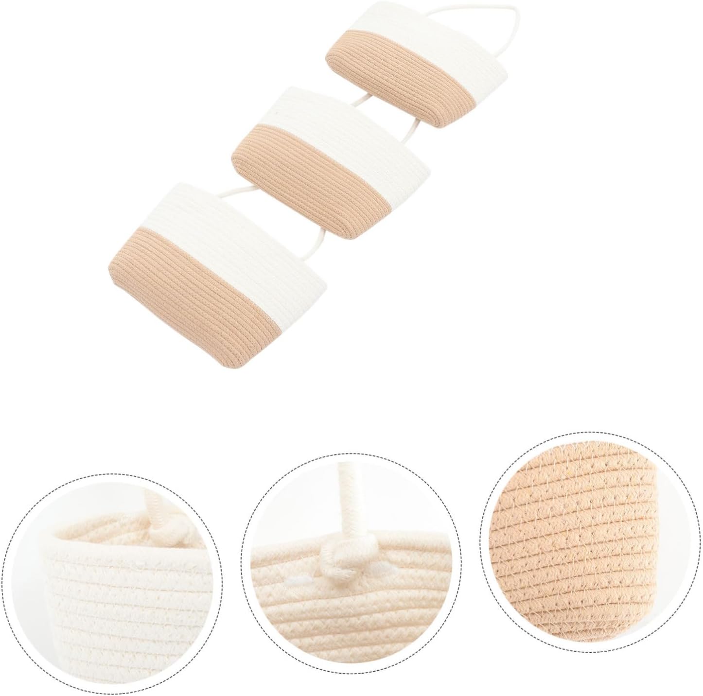 Cotton Rope Woven Storage Basket Three Wall Hanging Organizer for Living Bathroom Kitchen Playroom Odorless Design for Fruits Vegetables Home Decor