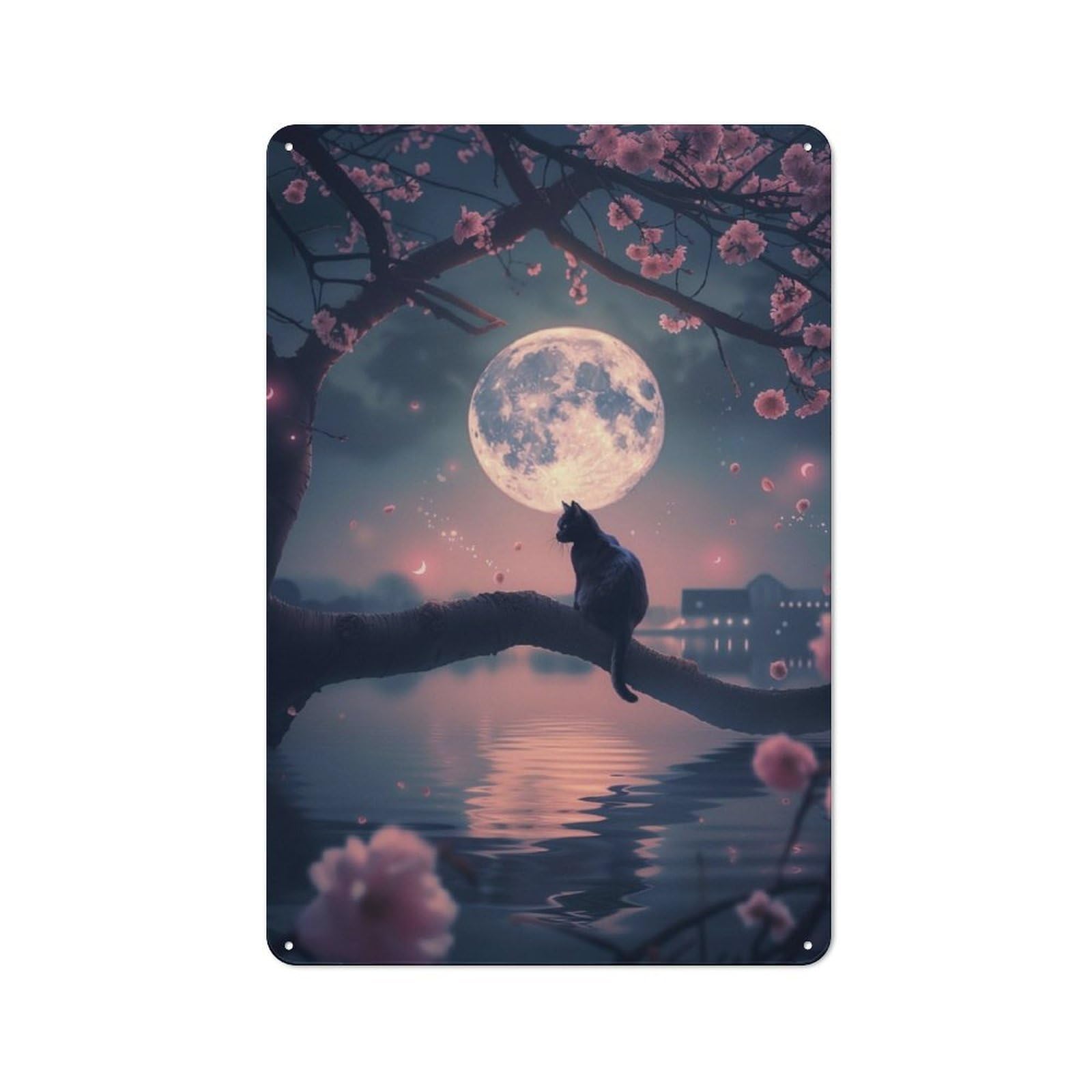 Junmoney Cat Moon Metal Sign 30X20cm With For Home Bar Wall, Rustic Decor, For Collectors Decorating Home Bars And Entertaining Spaces