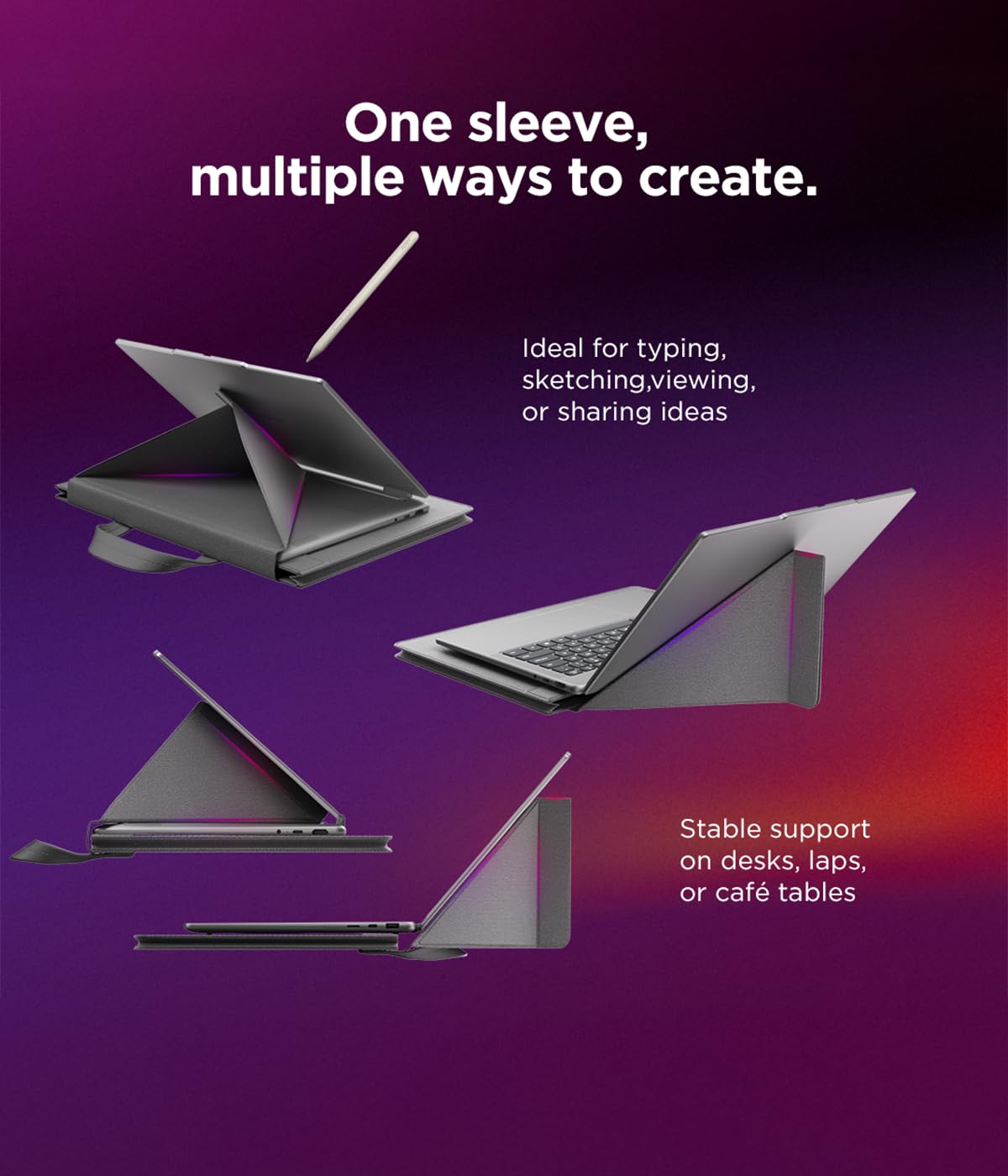 Lenovo Housse de Transport pour Ordinateur Portable avec écran de 14", Organiseur Multi-Compartiments avec Support Convertible, Housse de Protection légère en Polyester et Microfibre, Gris Luna