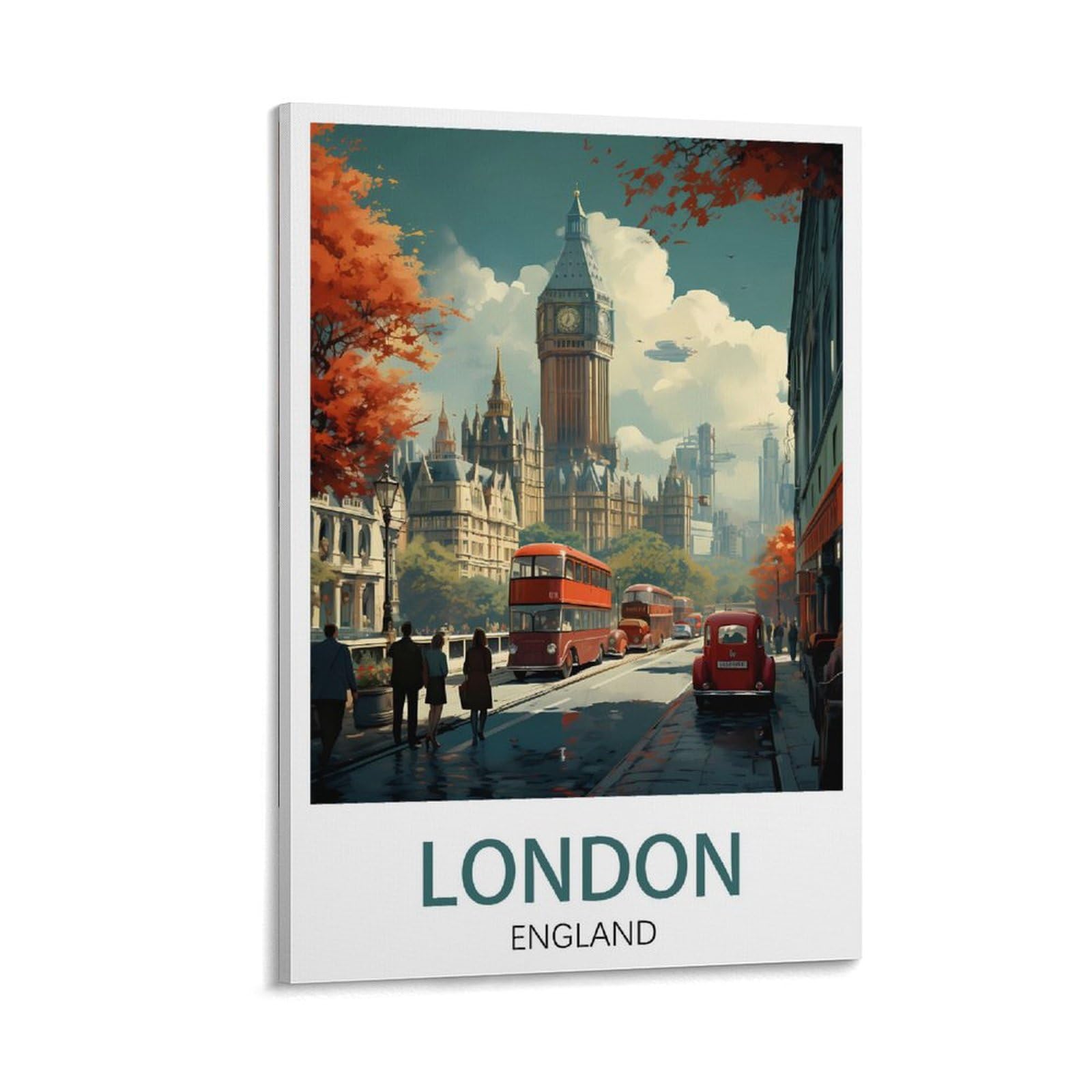 LHJOIUN London England Street Vintage Travel Posters Landscape 16x24inch(40x60cm) Art Canvas Print For Living Room Bedroom Home Decoration Modern Art