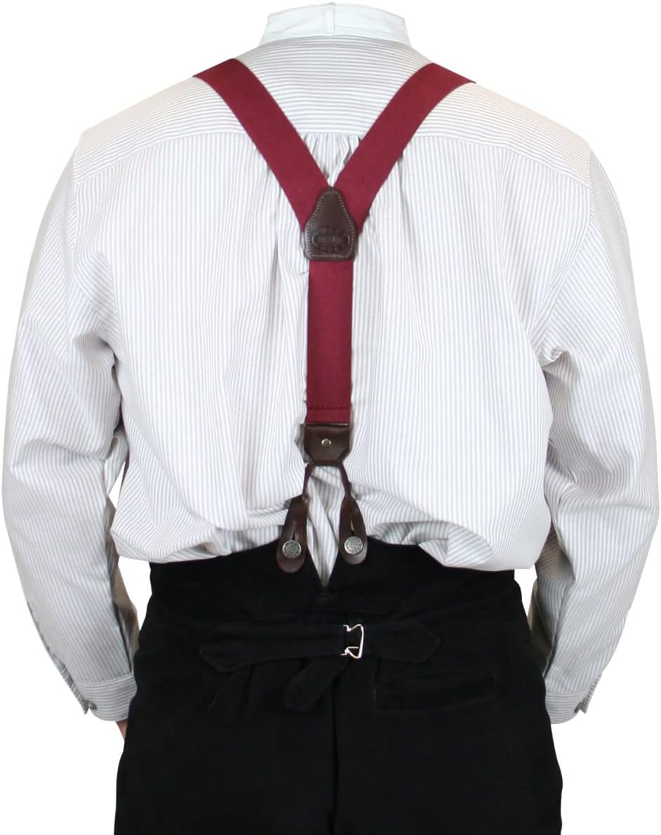 Historical Emporium Men's Elastic 1.5 Inch Y-Back Button End Suspender, Victorian Western Adjustable Braces