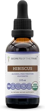 Secrets of the Tribe Hibiscus Tincture Alcohol-Free Liquid Extract, USDA Organic Hibiscus Sabdariffa Dried Flower 2 FL OZ