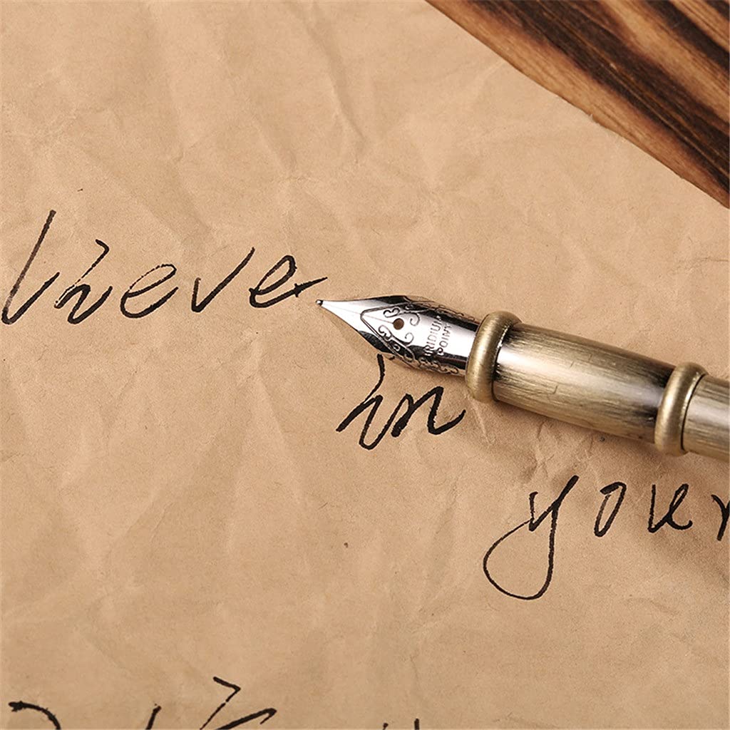 Set di penne stilografiche retrò europee per la festa degli insegnanti, regalo di compleanno, strumenti di scrittura + 5 pennini (A)