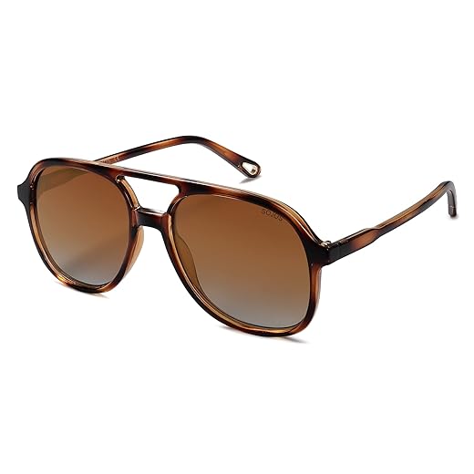 SOJOS Retro Square Polarized Aviator Sunglasses Womens Mens 70s Vintage Double Bridge Sun Glasses SJ2174, Brown Tortoise/Brown