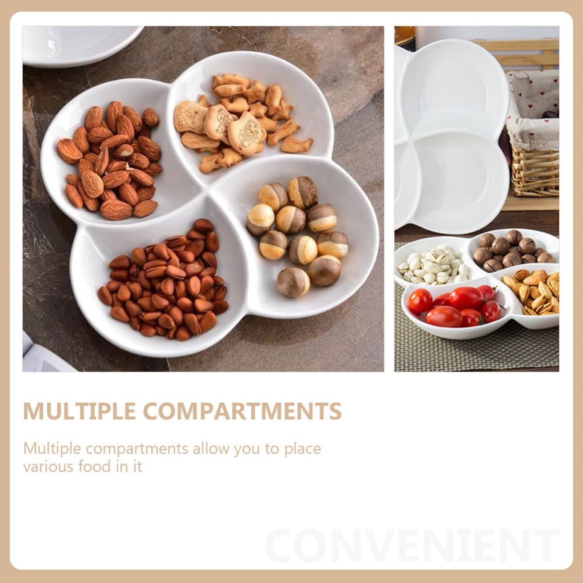 SEWACC Assiette Alimentaire Céramique 22x22x3 Cm à 4 Compartiments, Plateau-Repas Compartimenté, Empilable, pour Déjeuner et Présentation, Service Pratique et Gain de Place