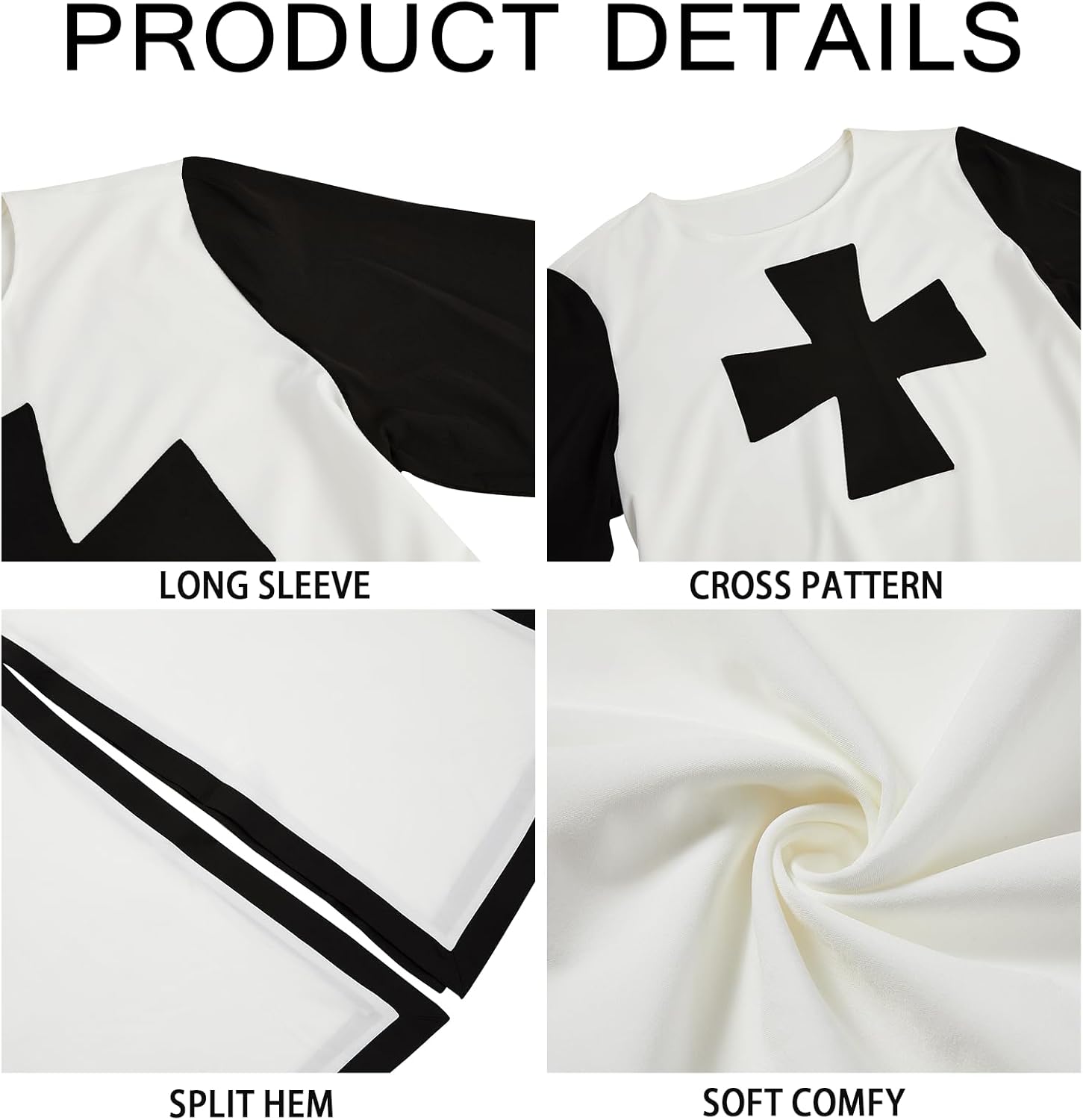 Ryannology Mens Crusader Costume Medieval Templar Renaissance Knight Warrior Tunic Retro Halloween Cosplay Top with Cross - Image 2