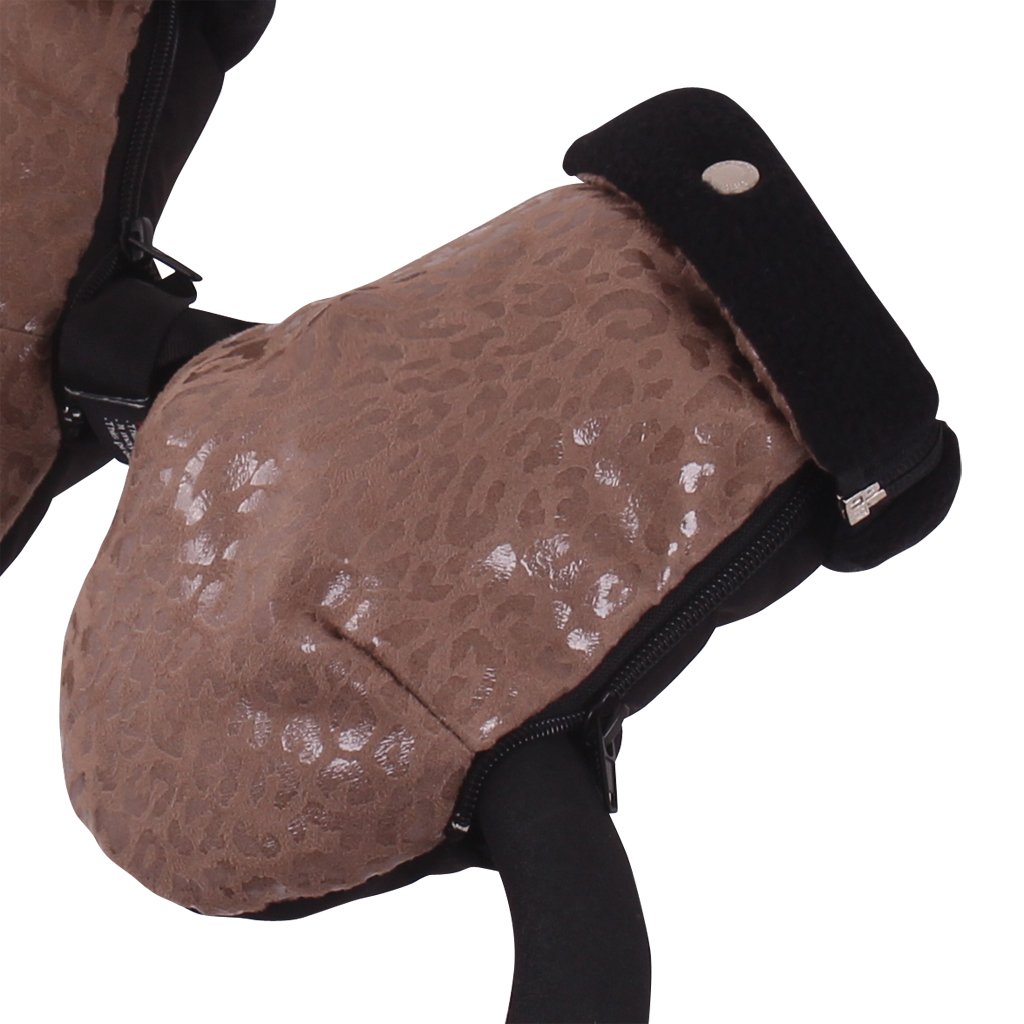 Manoplas Carro Bebe Silla Paseo Impermeables LEOPARD BEIGE.Polar Negro (**Polar Interior 260gr)