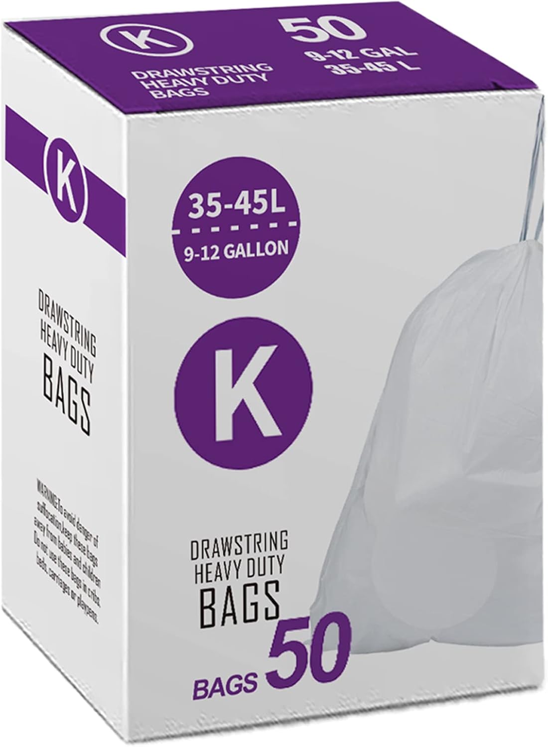 Code P 200 Count Drawstring Trash Bags 1.2 Mil THICK Heavy Duty | White Garbage Can Liners Compatible with simplehuman Code P | 13-16 Gallon / 50-60 Liter Heavy Duty Plastic Trash Bags