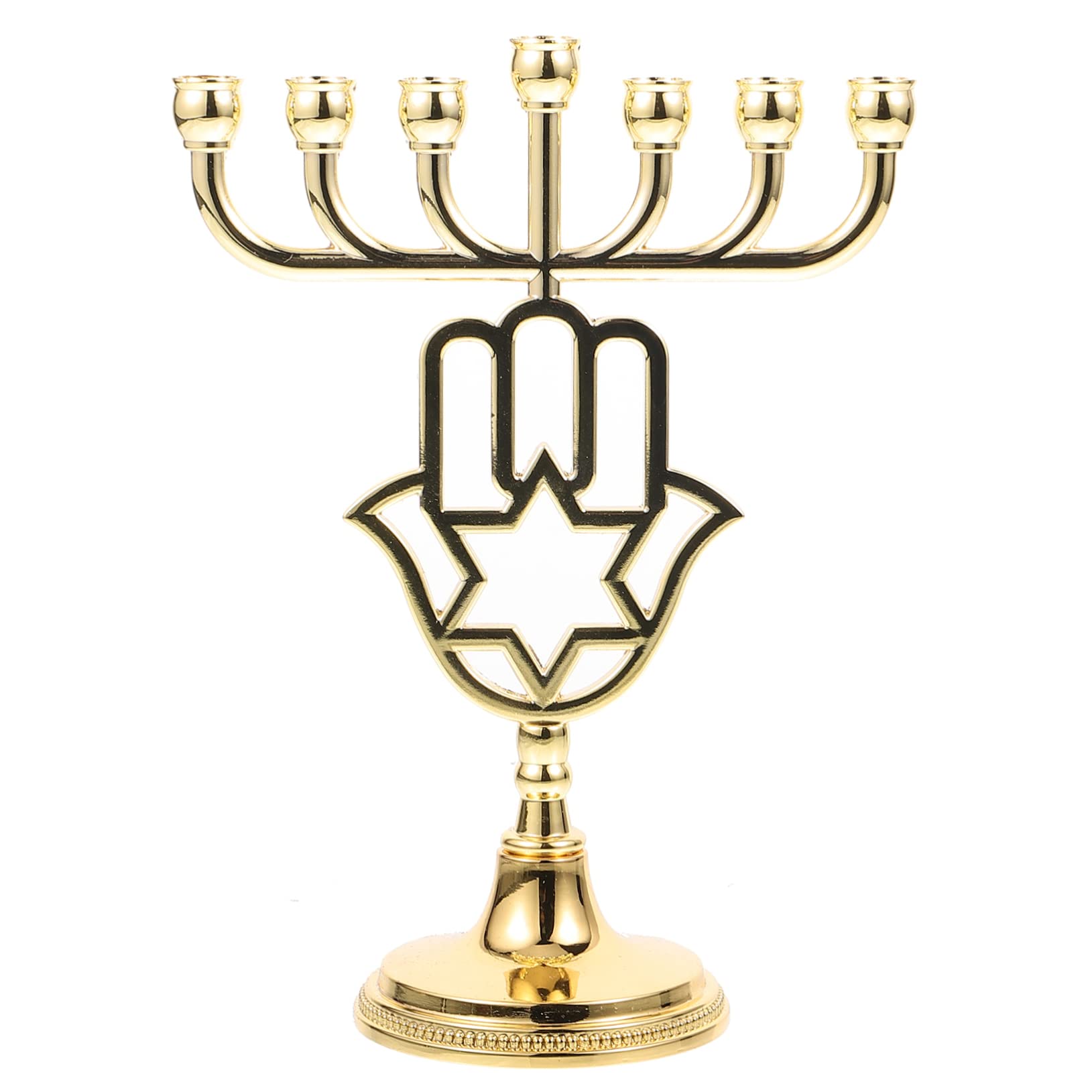Candelabro De 7 Brazos para La Menorá De Hanukkah Decoración Religiosa Judía Candelabro De Palma Dorada Artesanía De Metal De Alto Brillo