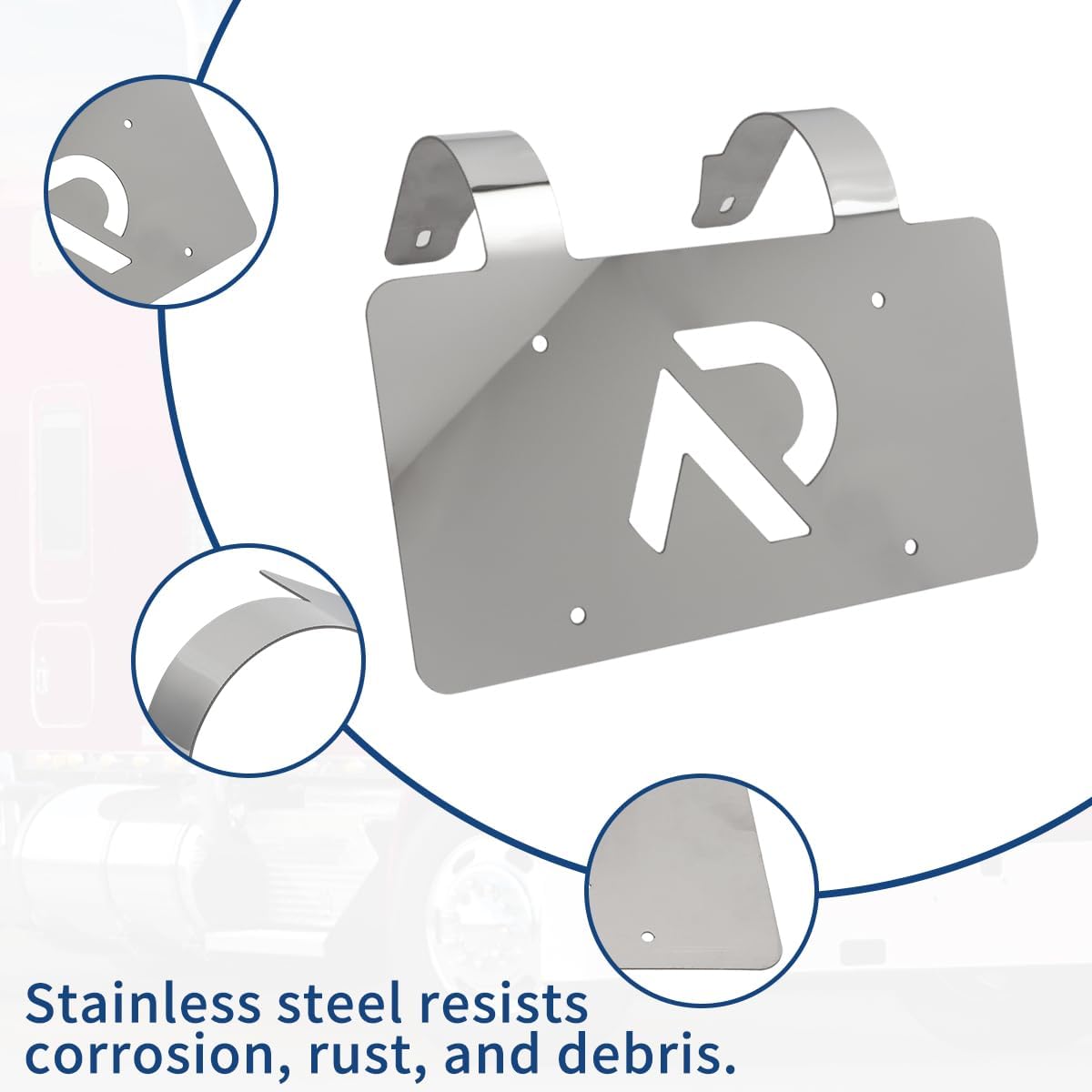 Semi Truck Commercial Truck Deer Guard Stainless License Plate Holder 3'' for Freightliner for Volvo for Kenworth - White