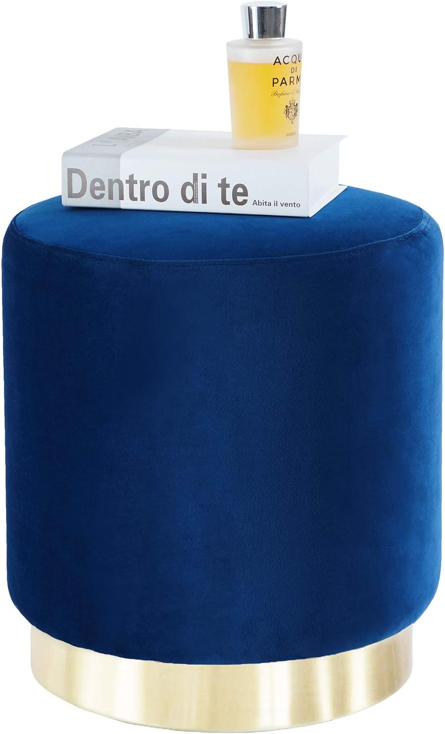 Suhu Poffee Foot Stool Rest Dressing Table Stool Round Ottoman Salon Taburete Stools Chair for Living Room Bedroom Vintage Valvet Seat Stool with Metal Gold Blue