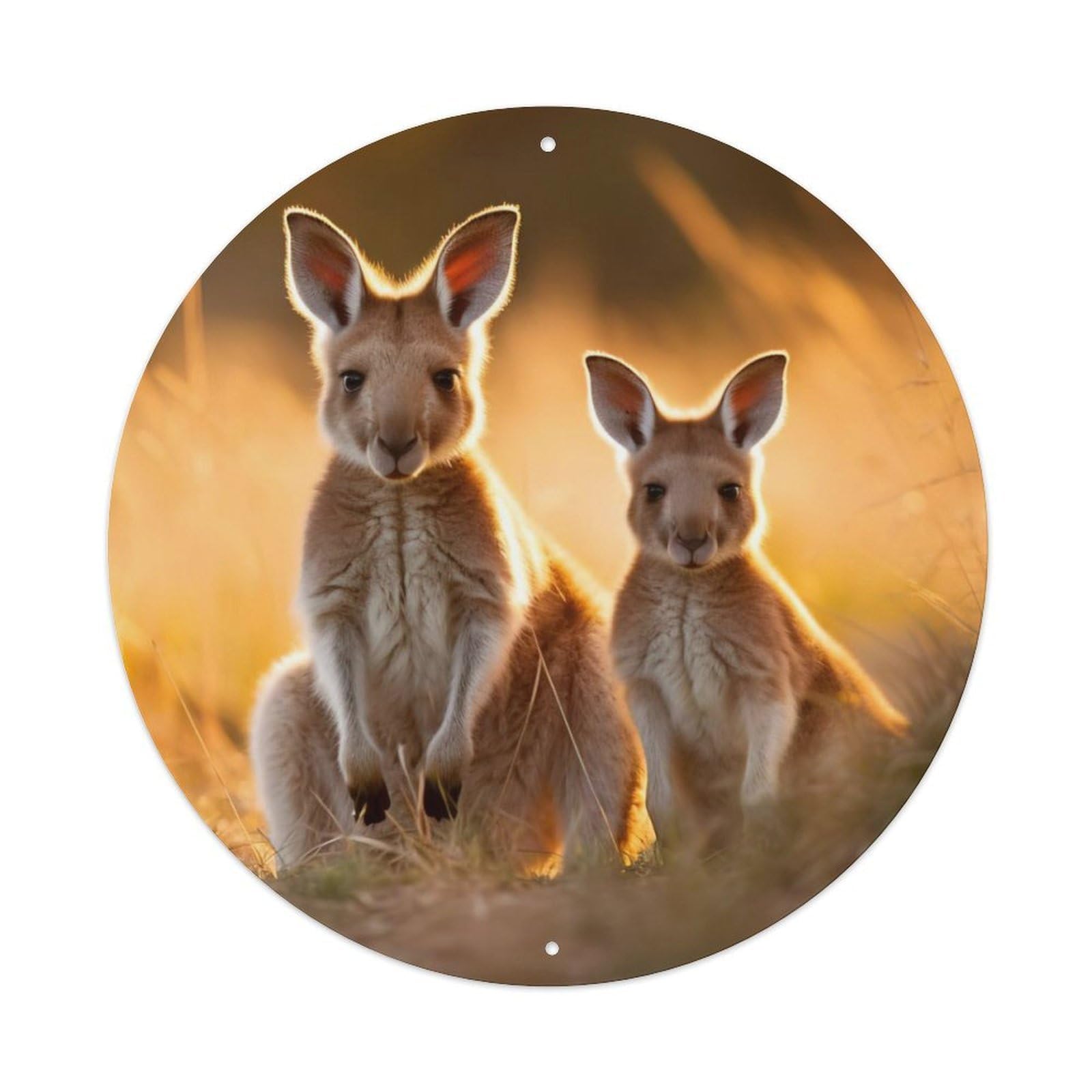 Strong Kangaroo Animal Vintage Metal Tin Sign Plaque Wall Decor for Cafe, Club, Garden Round Metal Poster 8x8Inch