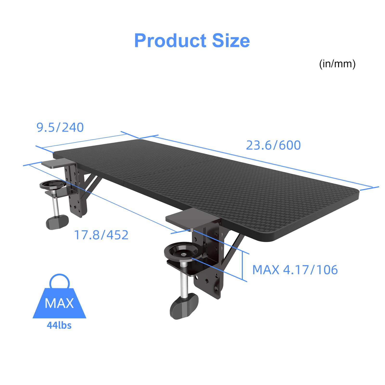 suptek Plateforme d'extension de Bureau, Plateau d'extension de Bureau Ergonomique, Extension de Bureau à Pince 240 x 600 mm, Plate-Forme de Plateau de Clavier Pliable, Adaptée aux Bureaux, DSF3L