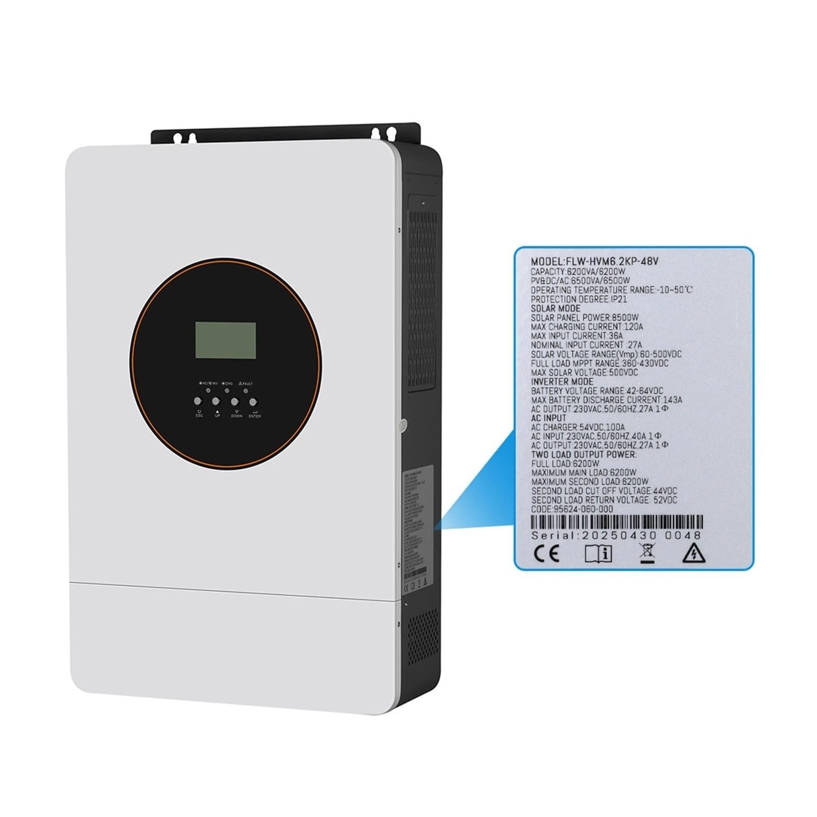 Solar inversor para híbrido 6.2KW 48V 230Vac con MPPT 120A para Cargador Fuera de la Red Paralelo trifásico 380V Unidad Control balasto Faros(Without WiFi)