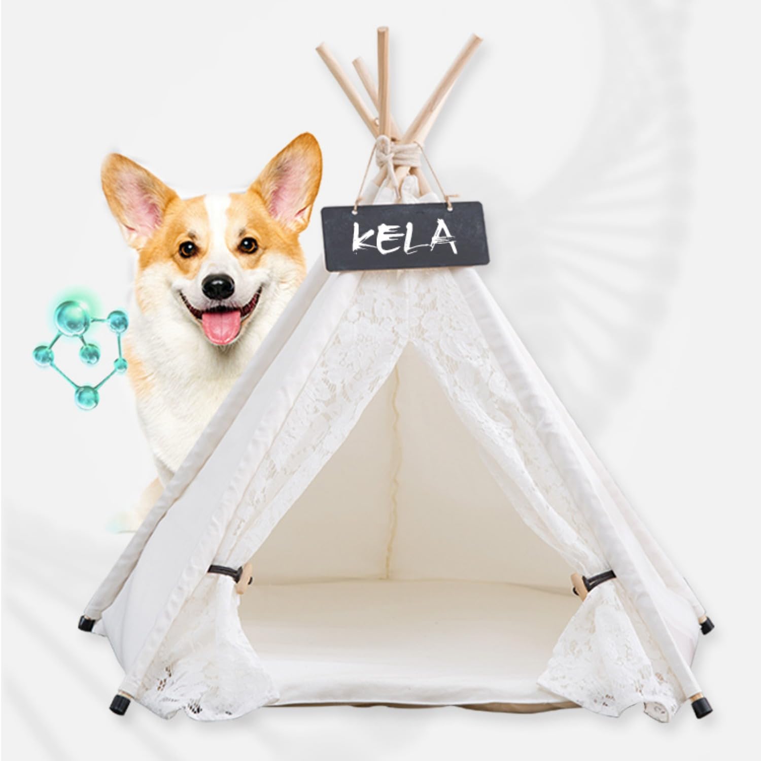 Forubar Pet Teepee, Removable Dogs & Cats Large Tents with Cushion, Washable Durable Dog Cat Bed, Indoor Puppy Rabbit Kitten Sleep Play House for Travel Camping (40×40×50cm)
