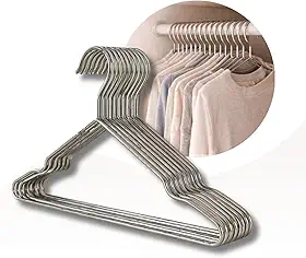 Kit 10 Cabides de Aço Inox 45 cm para Roupas, Cabide Metálico Fino com Encaixe Lateral, Ideal para Camisas, Blusas e Vestidos Leves, Organizador de Armário, Guarda-Roupa e Closet