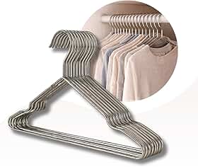 Kit 10 Cabides de Aço Inox 45 cm para Roupas, Cabide Metálico Fino com Encaixe Lateral, Ideal para Camisas, Blusas e Vestidos Leves, Organizador de Armário, Guarda-Roupa e Closet