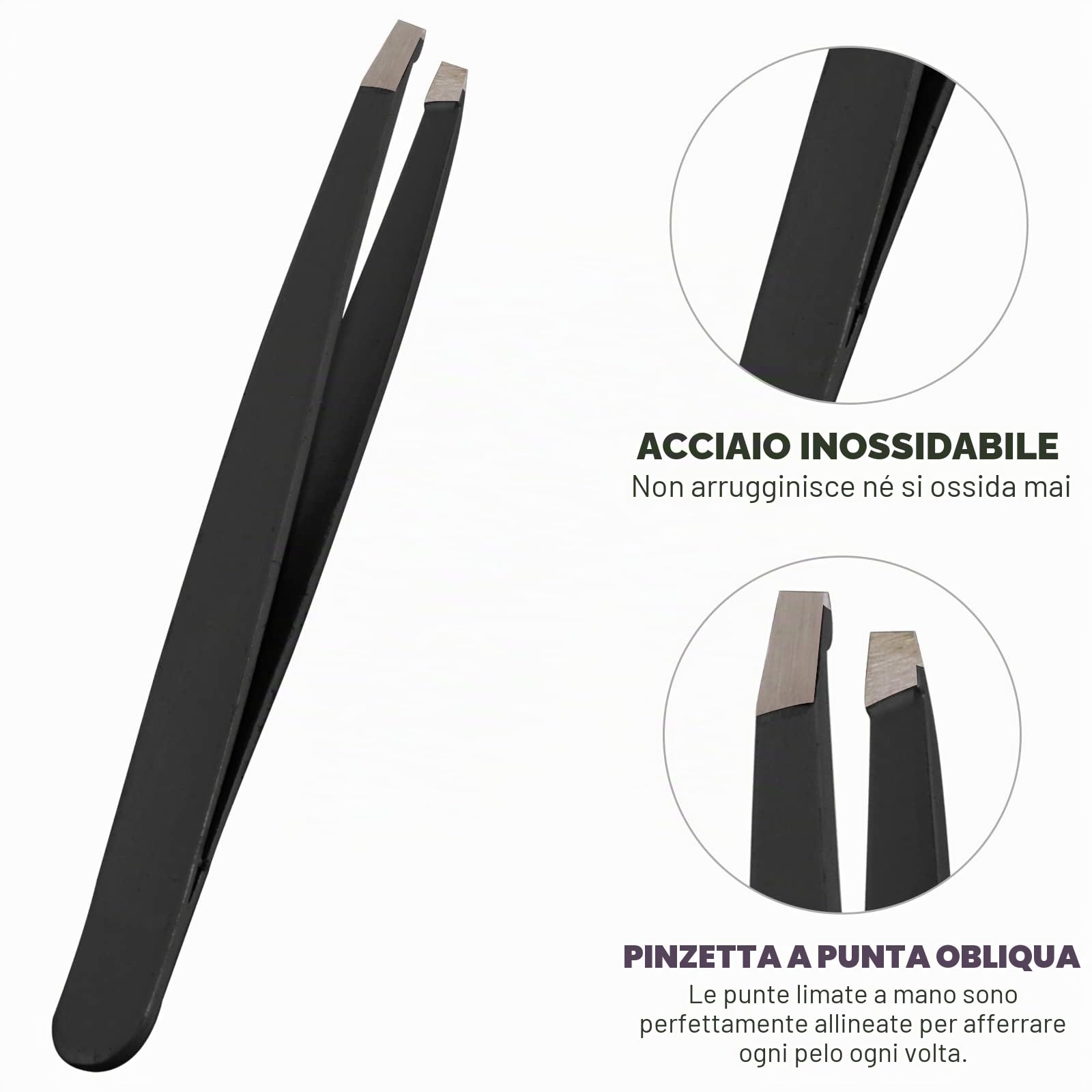 SS INSTRUMENTX Pinzetta Sopracciglia Professionale per Uomini e Donne, Acciaio Inossidabile Punta Inclinata Pinzetta Sopracciglia per Rimozione peli Precisione, Impugnatura Antiscivolo (Nera)
