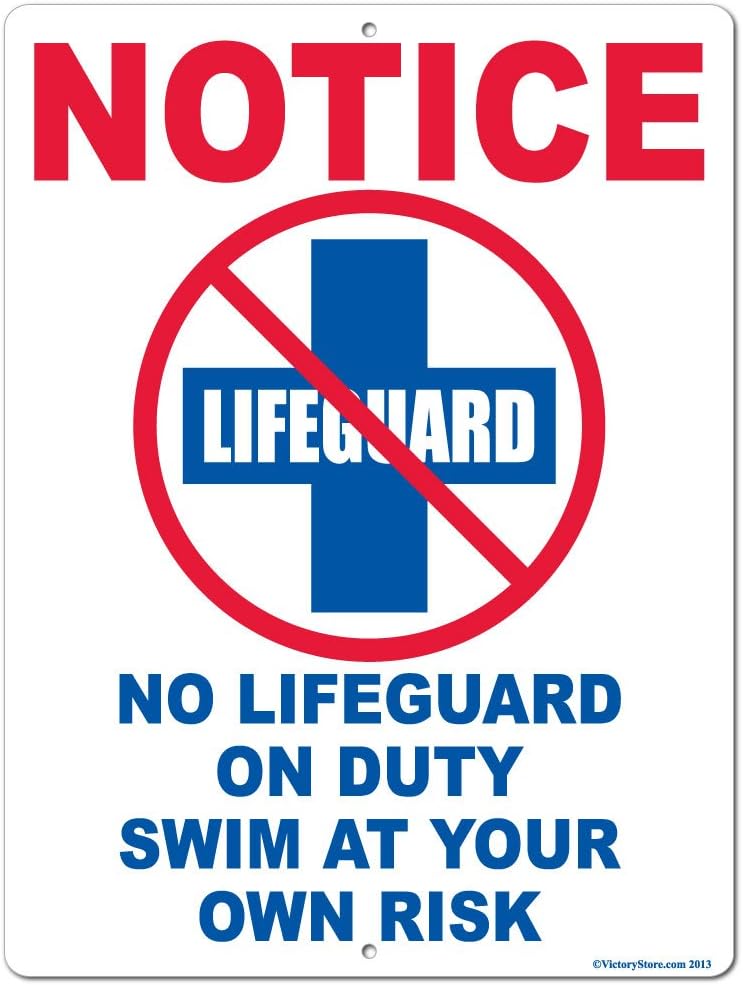 VictoryStore Yard Sign Outdoor Lawn Decorations - Notice No Lifeguard On Duty Aluminum Sign, Size 12 inch x 18 inch