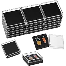 12 Sets Black Plastic Lapel Pin Storage Boxes 2.202.200.83 Inch Small Presentation Boxes Clear Plastic Gift Box with Foam Insert, Mini Jewelry Storage Case for Badges Pins