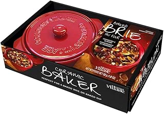 Gourmet du Village, Red Ceramic Brie Baker with Handles Gift Set with Cranberry Almond Topping