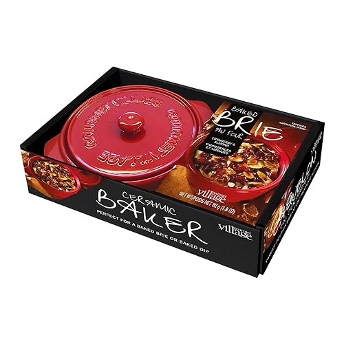 Gourmet du Village, Red Ceramic Brie Baker with Handles Gift