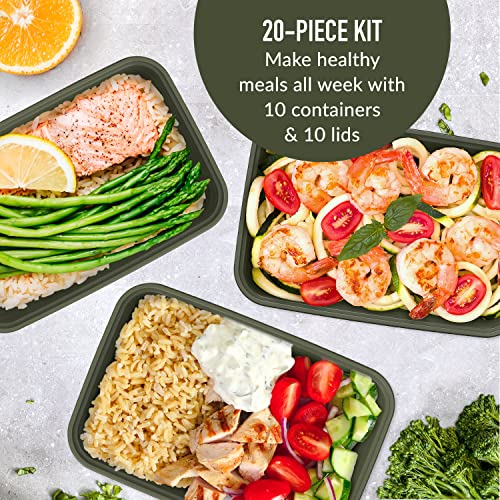 Bentgo® Prep 1-Compartment Containers - 20-Piece Meal Prep Kit With 10 Trays & 10 Custom-Fit Lids - Durable Microwave, Freezer, Dishwasher Safe Reusable Bpa-Free Food Storage Containers (Khaki Green) #TOP1