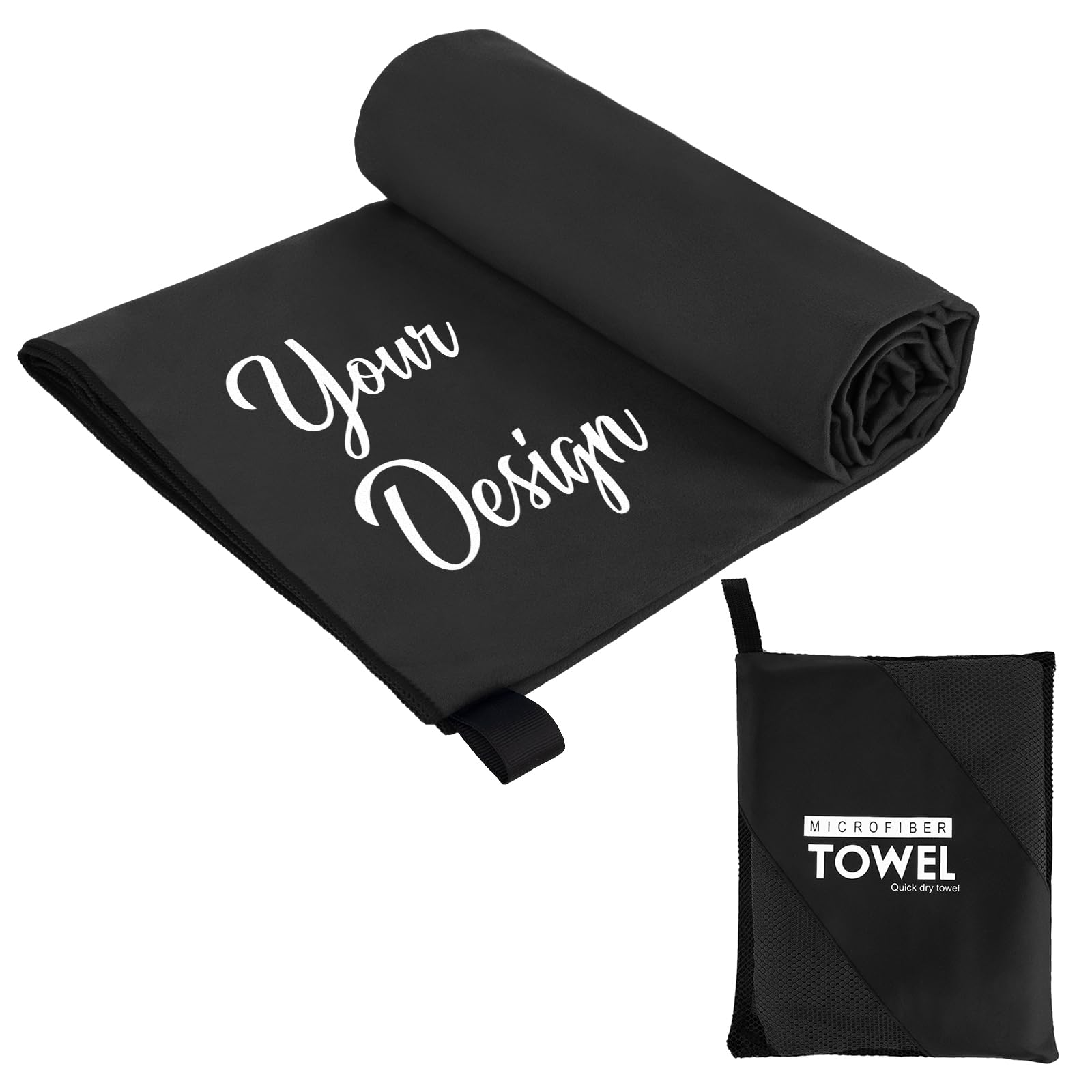 Muka Customize Microfiber Yoga Towel Black, Skidproof Mat Towel for Hot Yoga Embroidery & Heat Transfer - 72x32 Inch