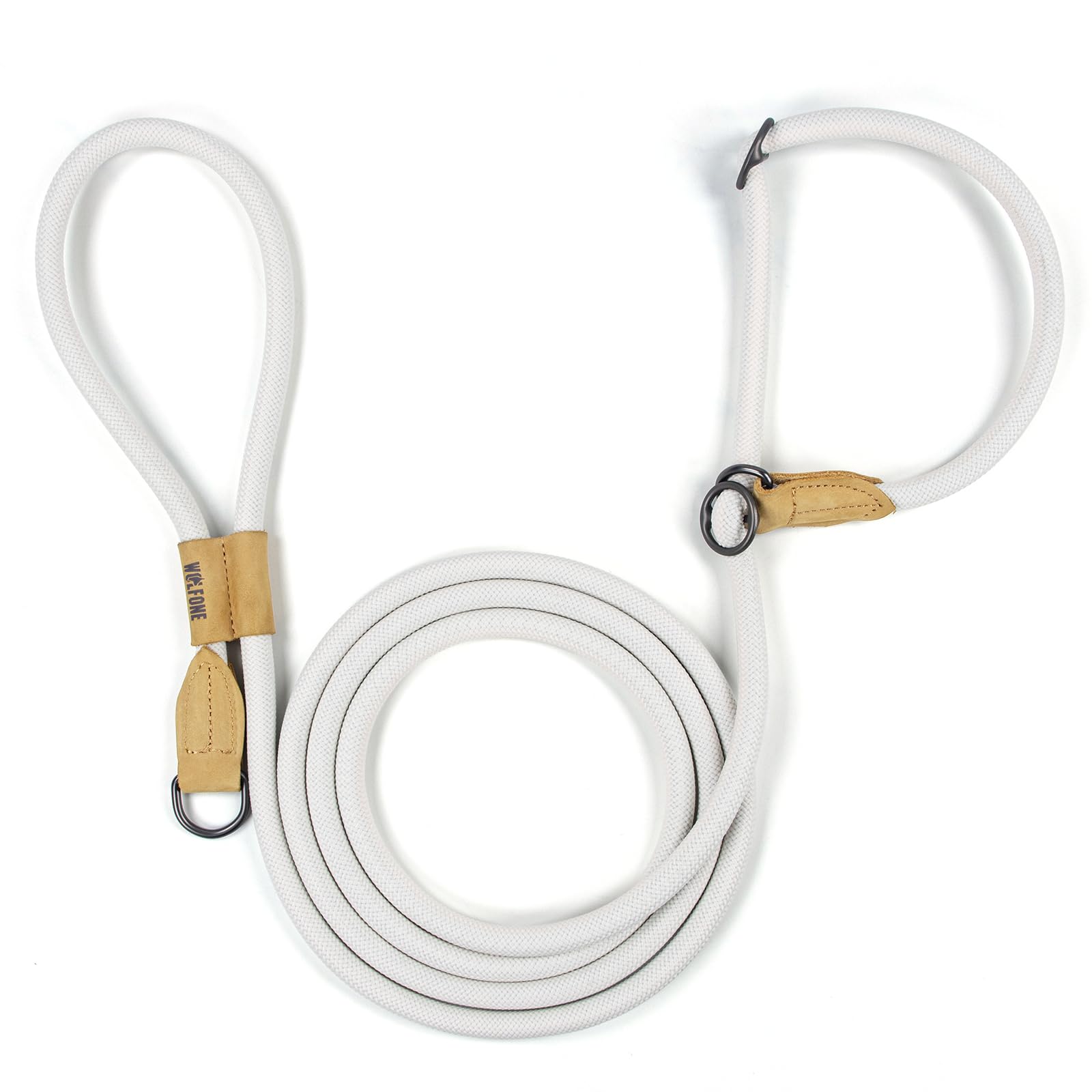 Wolfone Slip Lead Dog Leash - Heavy Duty Rope Leash with Adjustable Loop and Hands-Free Handle for Training, Walking Active Dogs Light Gray 3m*Ø12mm