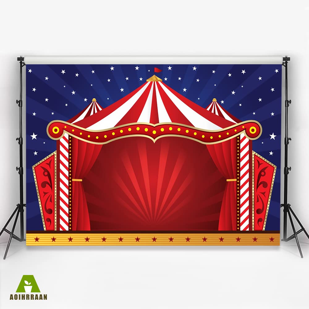 Aoihrraan 3x2m Circo Sfondo Rosso A Righe Tenda Stellato Cielo Notte Carnevale Fotografia Sfondo Neonato Bambino Doccia Compleanno Festa Decorazione Bambini Ragazzo Ragazza Ritratto Foto Prop