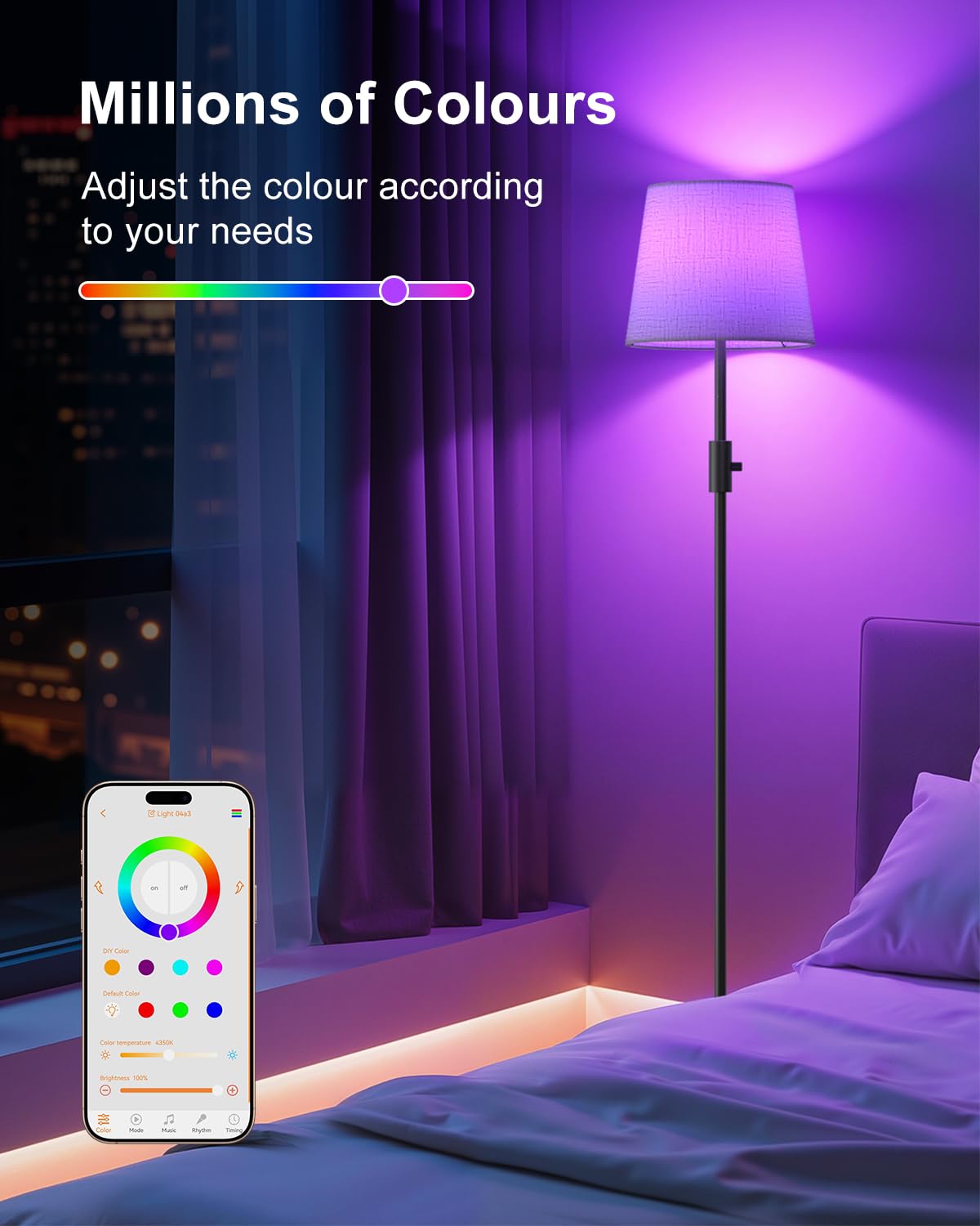 DUSKTEC Smart Alexa Floor Lamp for Living Room RGB Colour Changing, Dimmable Standing Lamp Warm & Cold White - Image 3