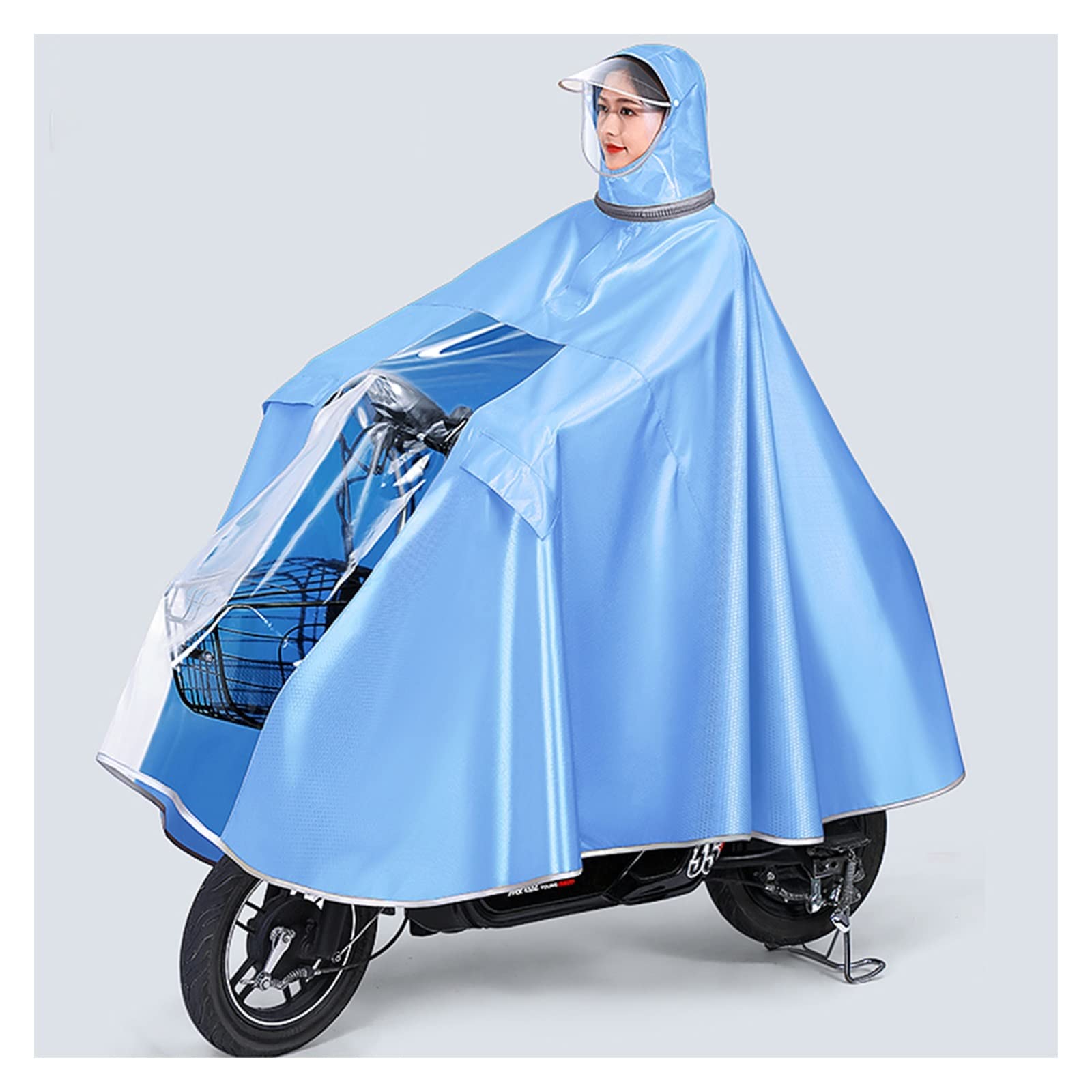 Impermeabile da Ciclismo Doppio e Singolo Doppio u Poncho Antipioggia Impermeabile con Cappuccio, Mantella Antipioggia Unisex Antivento, for Bici, Bici elettrica, Scooter(Light Blue,Small)