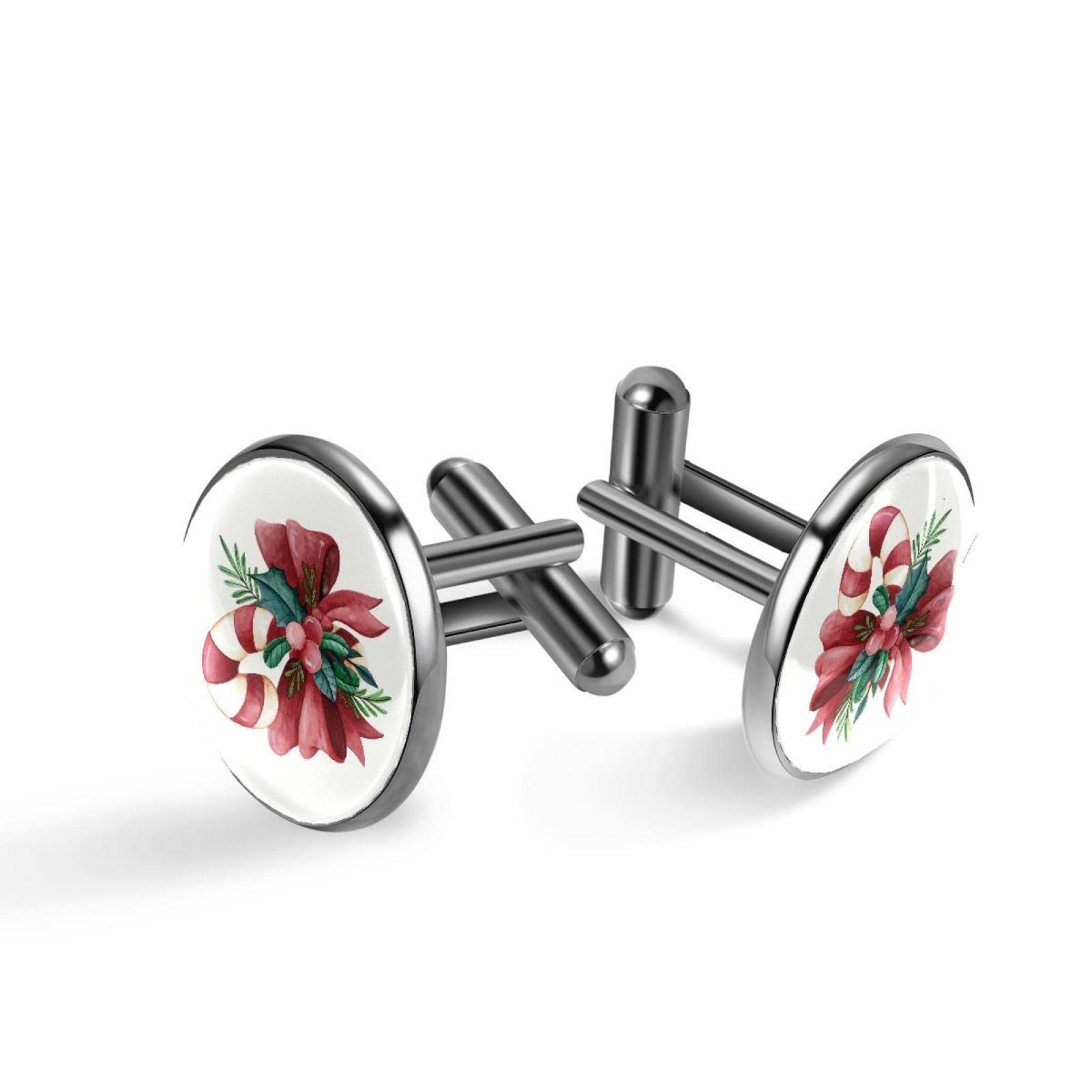 Set di gemelli da uomo per matrimoni, affari, acquerello, Natale, bastoncino di zucchero, 20mm*20mm, Acciaio inossidabile, Quarzo creato