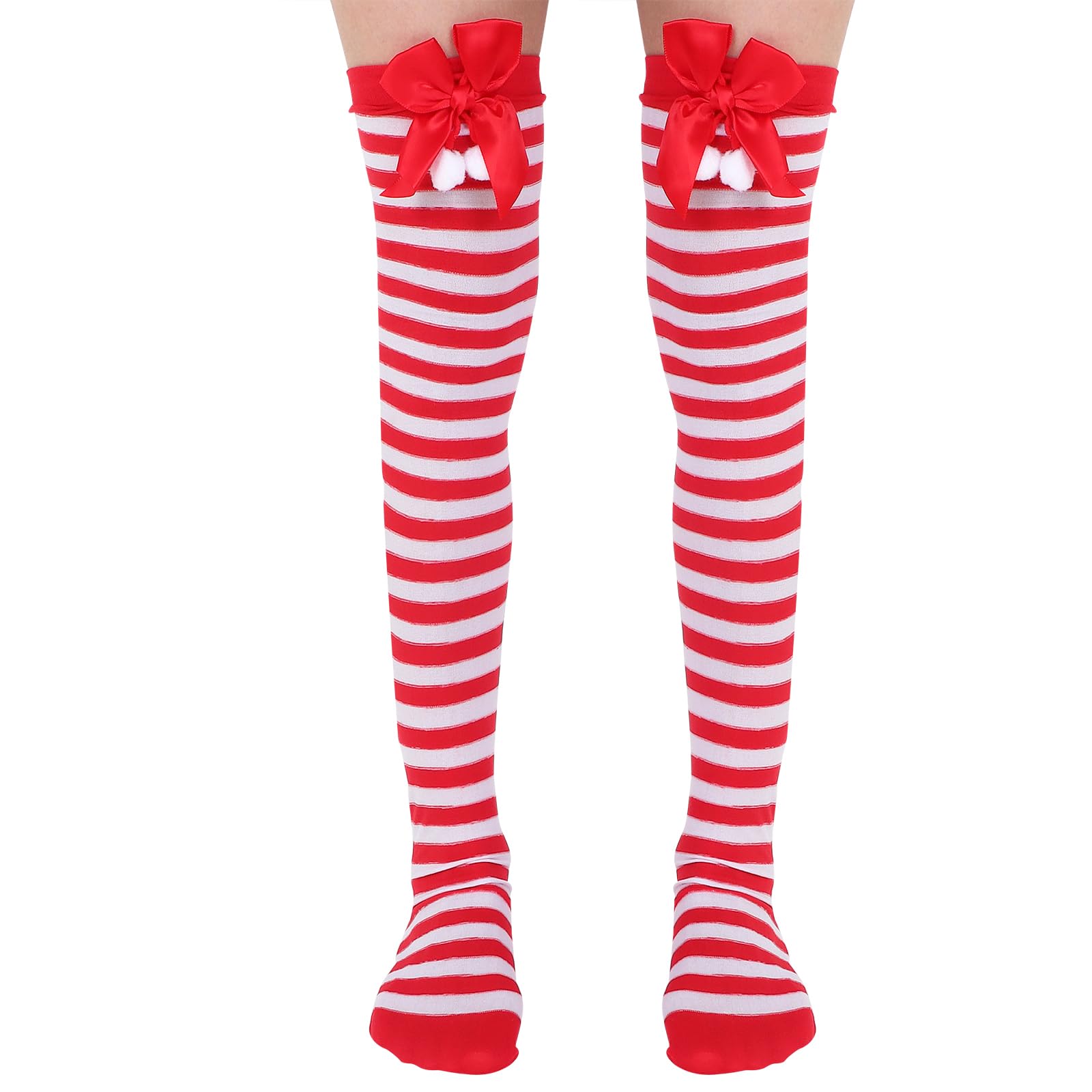 minkissy Bas de Noël Chaussettes à Nœud Élégant Chaussettes Hautes de Fête pour Femme de Noël Confortables et Respirantes