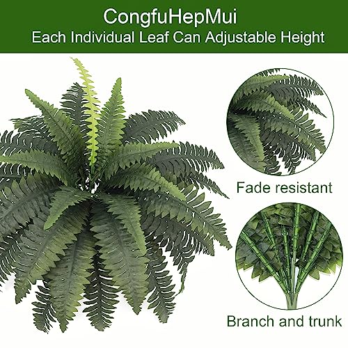 Congfuhepmui Artificial Ferns For Outdoors & Indoors 33" Spread, 2 Stems Large Fake Boston Fern Silk Greenery Plants For Porch Home Windowsill Planters Garden Decor #TOP4