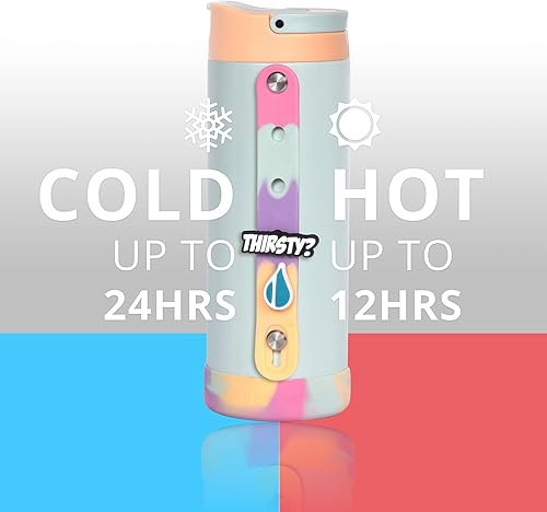 Miniatura 2 de Elemental Iconic - Botella de agua para niños con tapa de popote y correa de dijes, a prueba de fugas cuando está cerrada, botella de agua