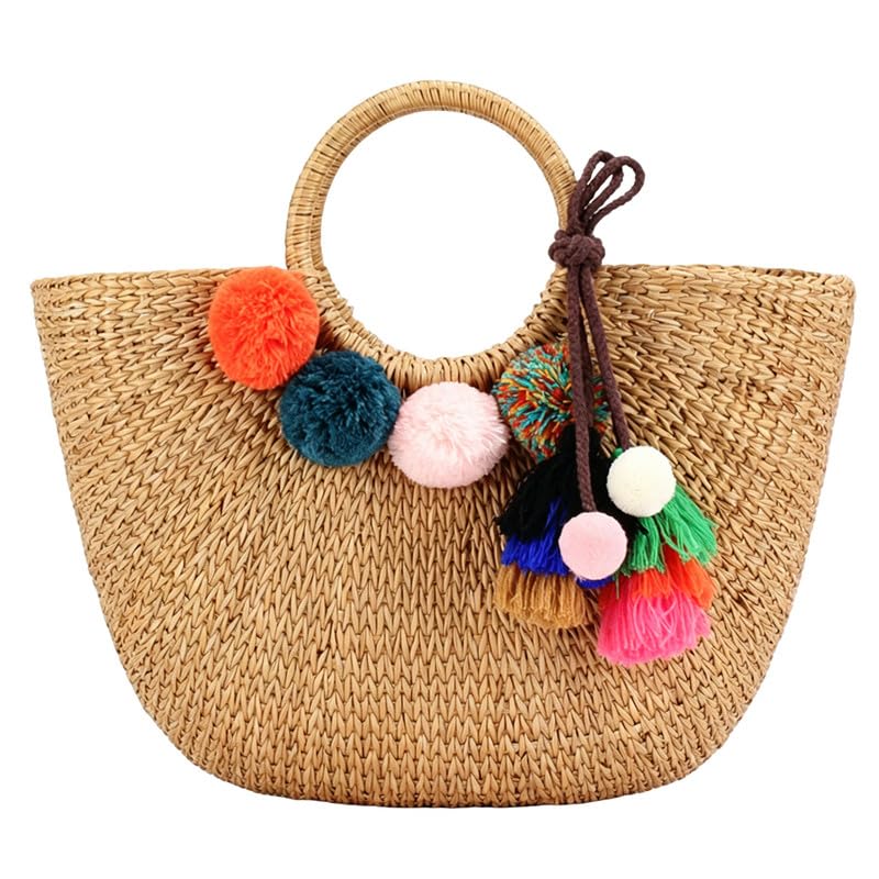 Sac en Paille pour Vacances et Plage Grand Format Bohème Chic Style Panier Saint-Tropez